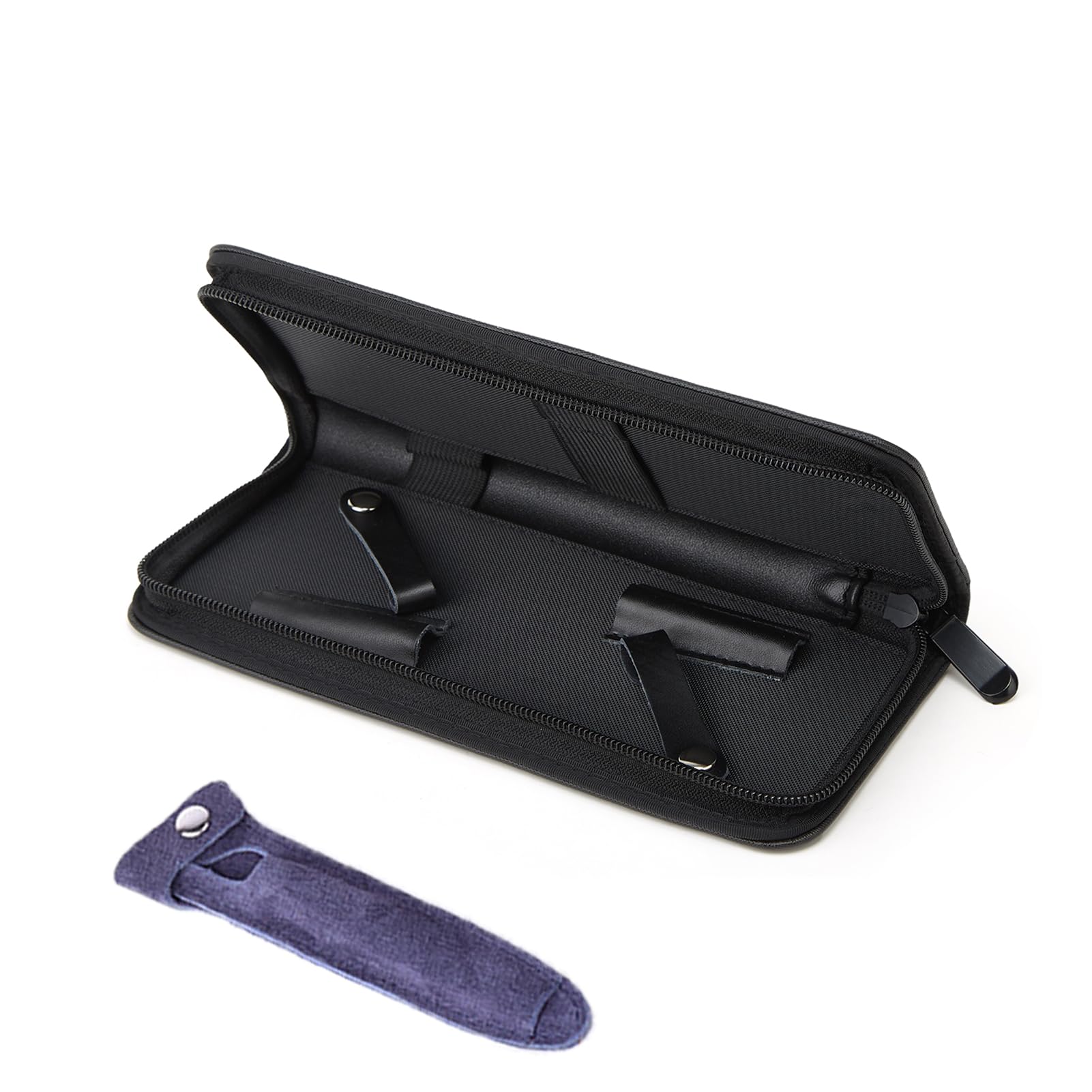 Scissors Case with Zippers and Leather Cover for Convenient Storage and Protection (Black+Gray)
