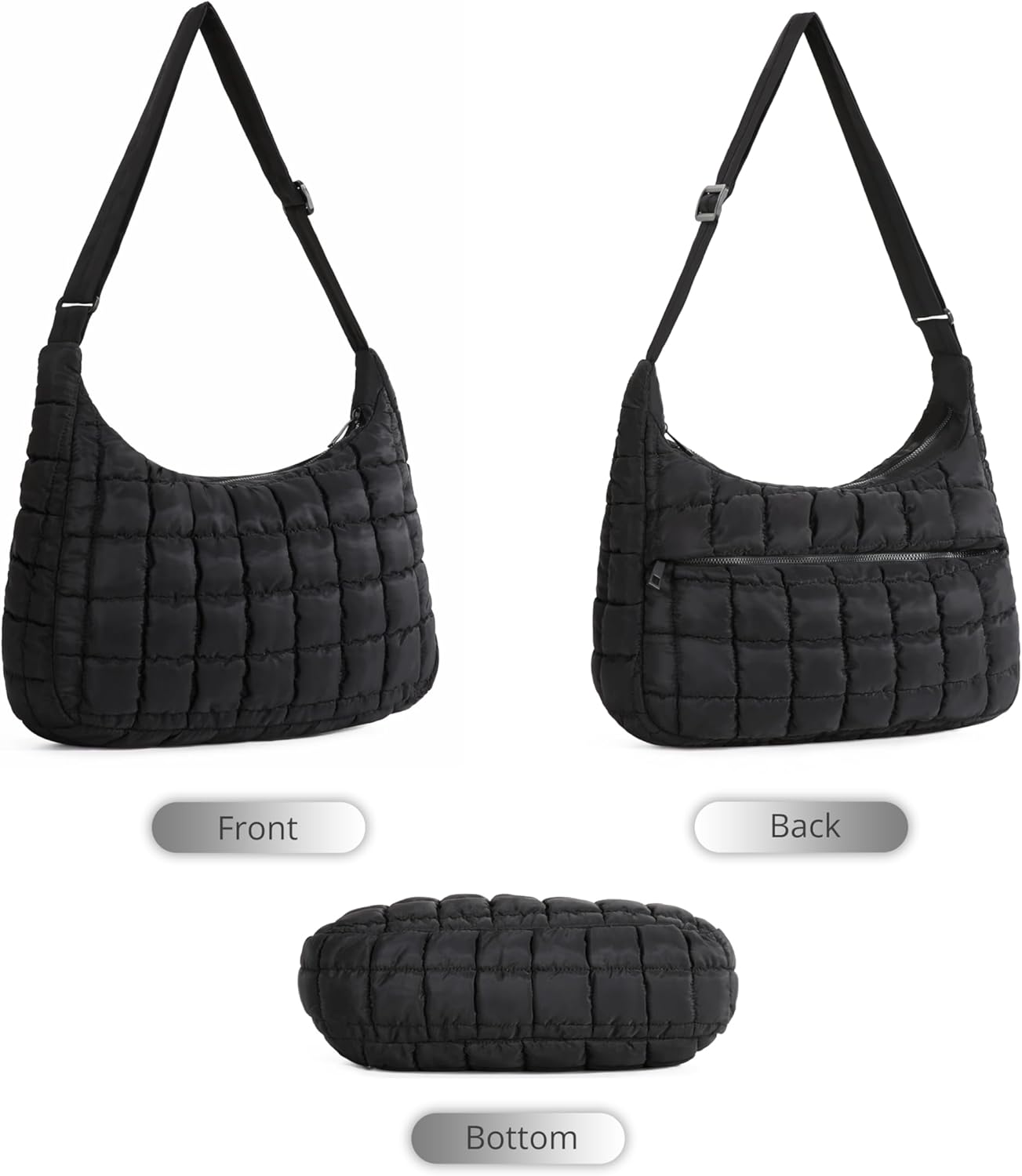 Quilted Puffer Tote Bag For Women Hobo Crossbody Purse Puffy Shoulder Bag Soft Fluffy Handbag for Everyday Use | Lightweight, Adjustable Strap, Hobo bag, 13 Inc Small