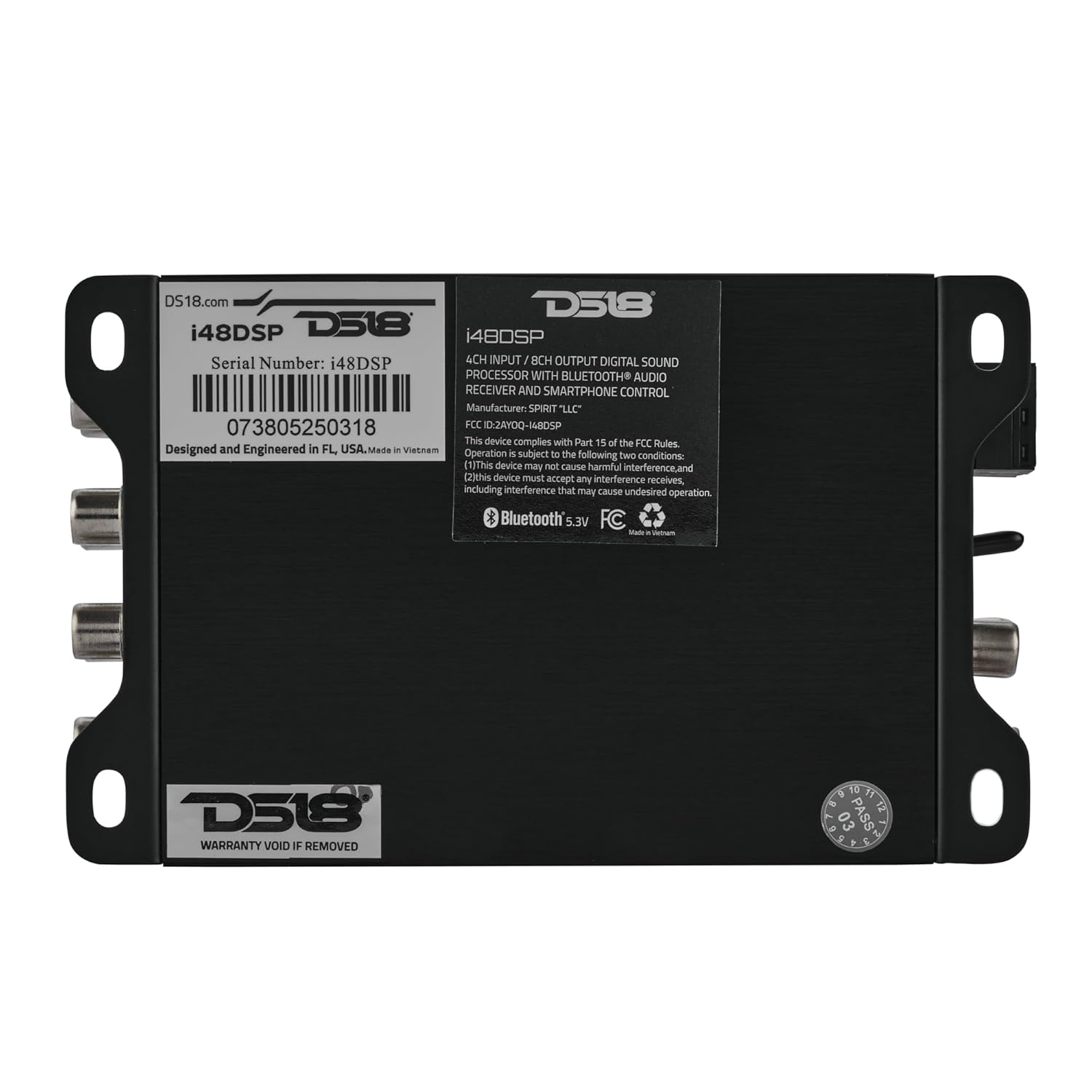 DS18 i48DSP 8-Channel Digital Sound Processor with Bluetooth App Control – 4 RCA Inputs, 8 RCA Outputs, 31-Band EQ, Noise Gate, & Limiter – Car, Motorcycle, and Powersports Audio DSP