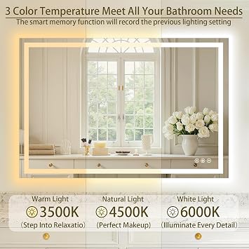 36x48 LED Bathroom Mirror with Lights, Anti-Fog, Backlit+Frontlit | CRI 95, Stepless Dimmable, 3 Colors Lighting, Shatterproof Tempered Glass, HD Reflection, Memory, (Horizontal/Vertical)
