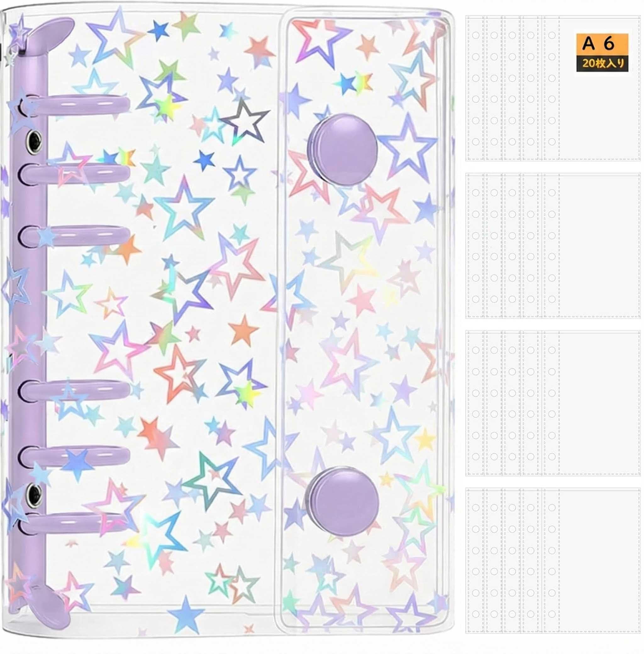Amazon | シール帳 A6 サイズ クリアバインダー, シール手帳, パープル