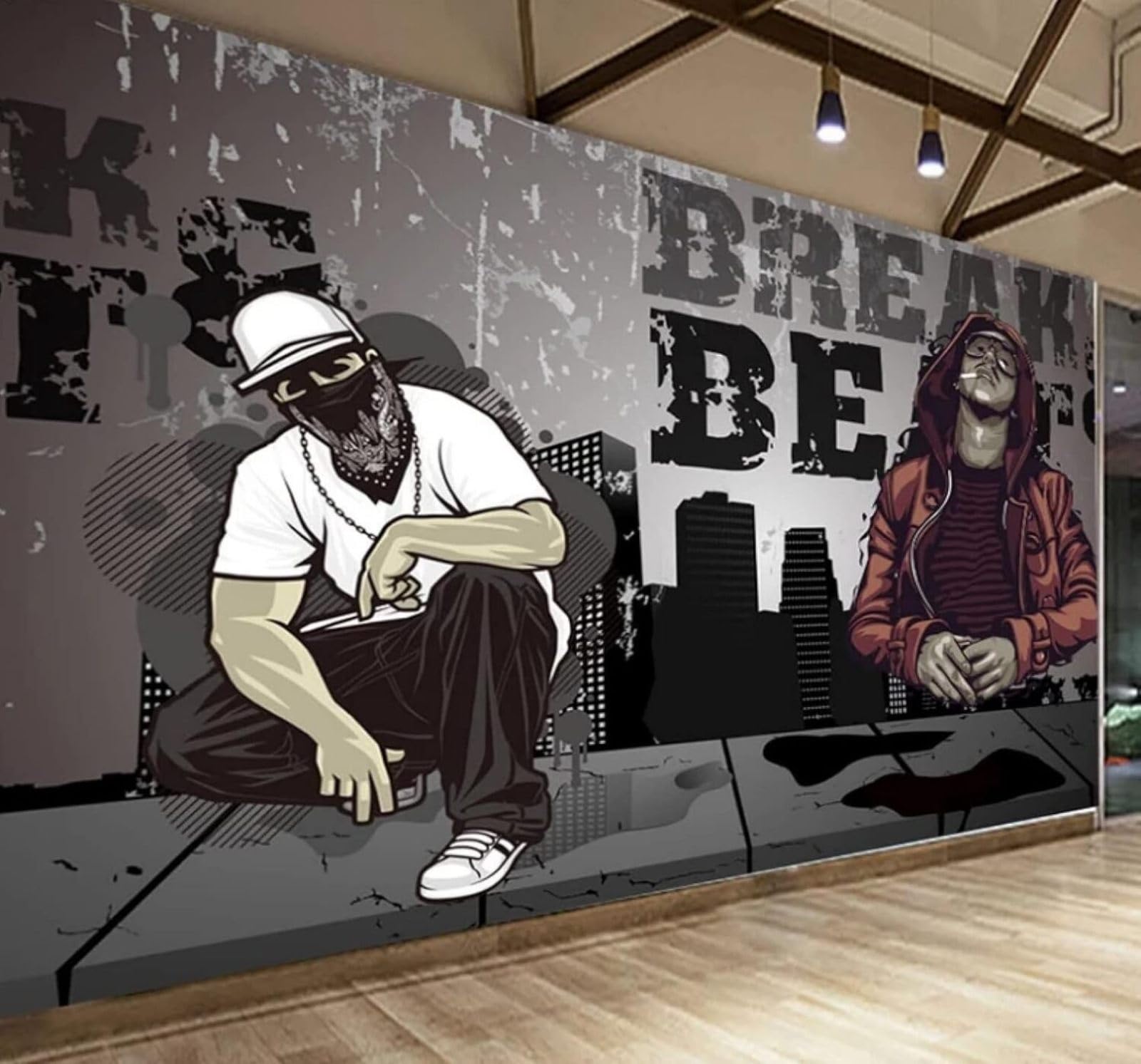 Wallpaper-3D-Xlm 300Cm×210Cm(B×H) Retro Street Dance Graffiti People Personality 3D Wallpaper Easy Install Feature Office Living Room Sofa Bedroom Tv Background Wall Decoration-300Cm×210Cm