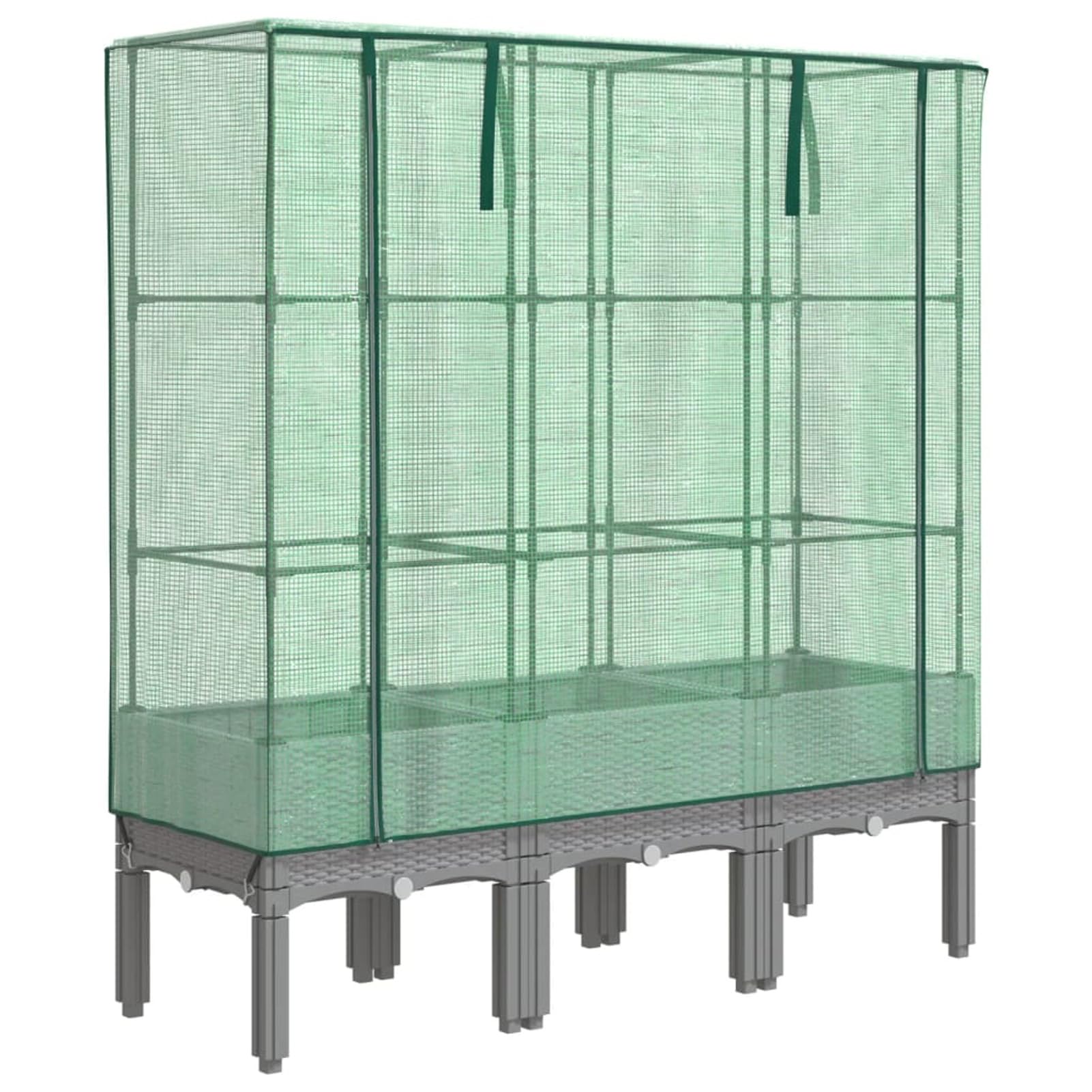 Homgoday Hochbeet mit Gewächshaus-Aufsatz Pflanzkasten Gemüsebeet Blumenkasten Blumenbeet Gartenbeet Pflanzbeet Frühbeet für Balkon Garten Terrasse Rattan-Optik 120x40x140 cm Hellgrau
