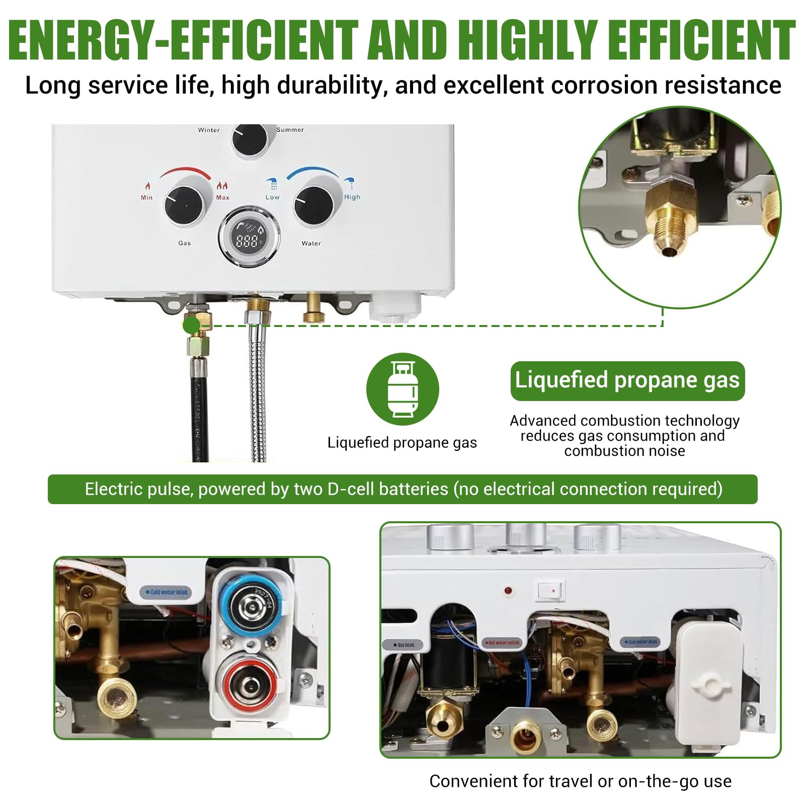 Scaldabagno a Gas 18L, All'aperto Portatile Scaldabagno Istantaneo a Propano Con Display Digitale Multi-Protezione Parete senza Serbatoio Scaldacqua Istantaneo Automatico