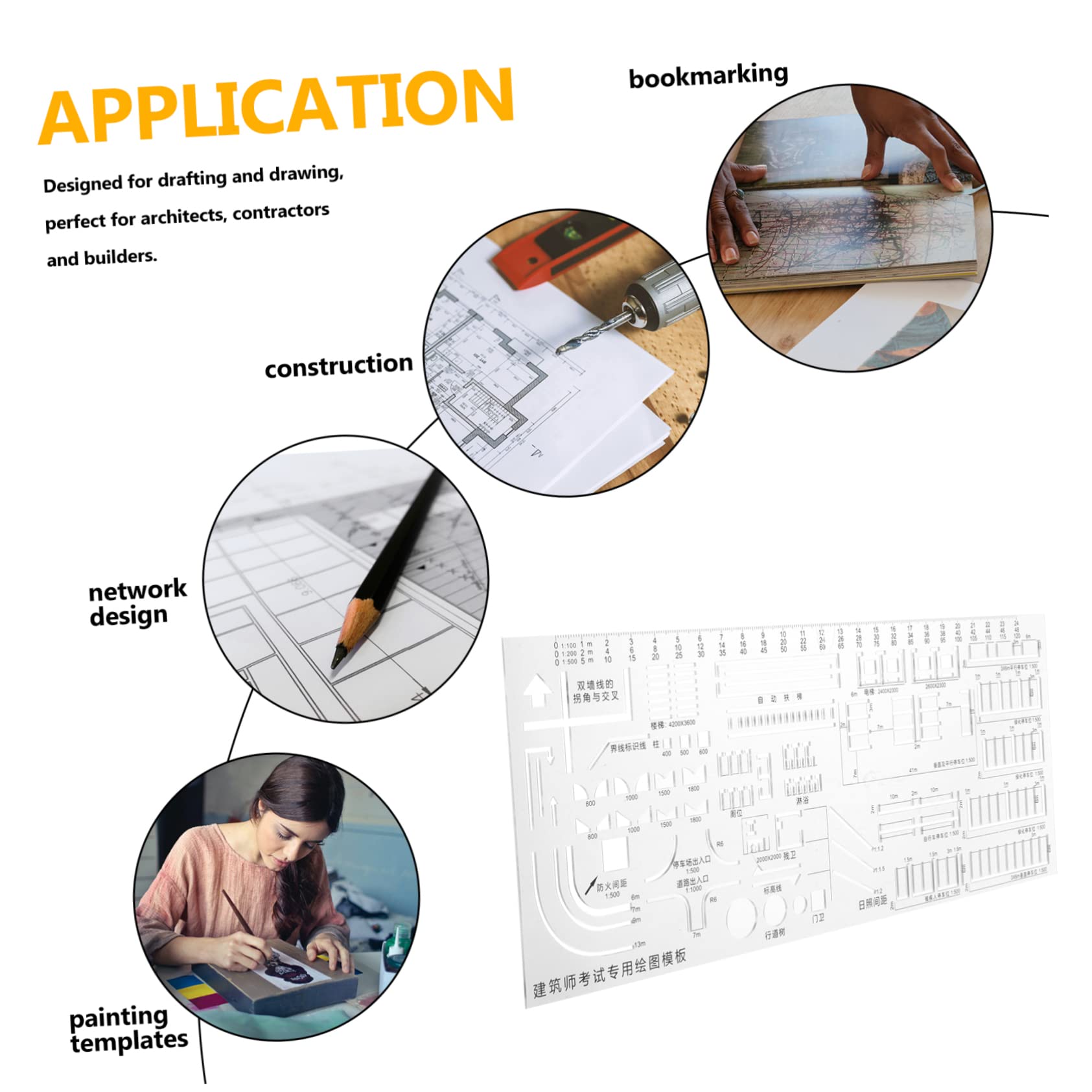 TEHAUX 4piezas Regla Geométrica De Plástico Para Dibujo Plantilla De Diseño Arquitectónico Herramienta De Medición Para Estudiantes y Profesionales Plantilla De Círculos y Figuras