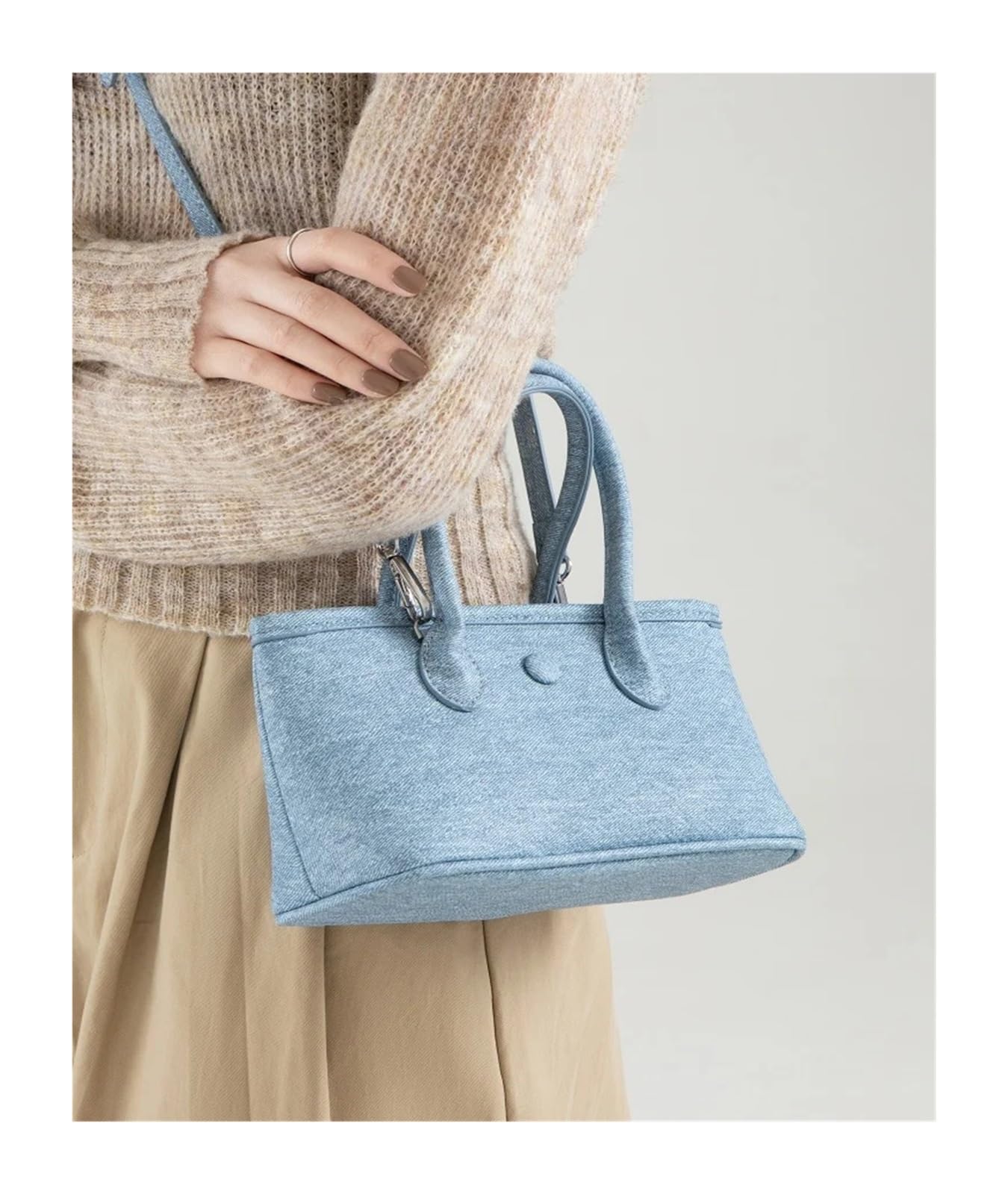 Borsa a mano in denim, borsa a tracolla, da pendolare, donna casual in pelle PU