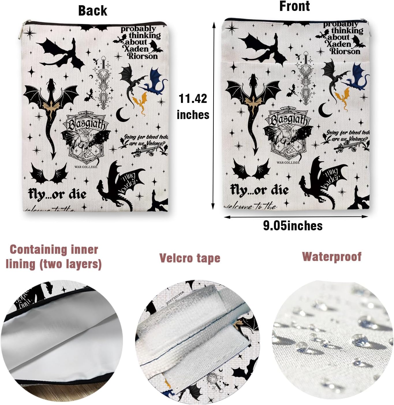 Romantasy Dark Academia Dragons Book Sleeve, Fantasy Novel Reader Gift, Bookish Gifts, Book Inspired Gift, Paperback Book Protector Book Cover Dragons Lovers Book Gifts (Dragons Book Sleeve-1107) - Image 2