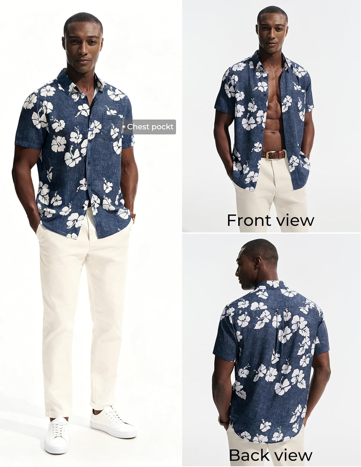 PJ PAUL JONES Mens Hawaiian Shirt Short Sleeve Button Down Shirts Casual Tropical Floral Summer Beach Vacation Shirts - Image 2