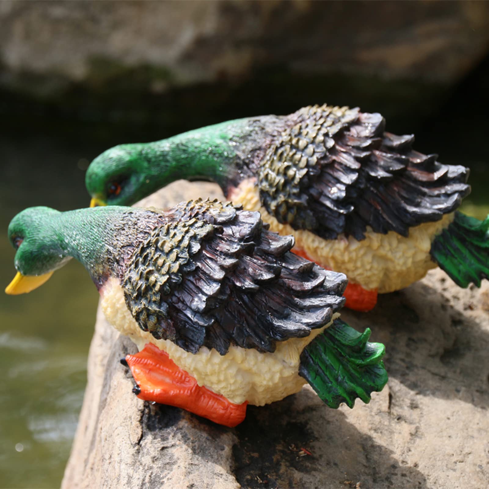 MFFIRE Garten Figur Simulierter Wildente Kunstharz Handwerk Sammler Tierfiguren Deko für Draußen Garten Grünkopfruderente Skulpturen & Statuen Schmuckstück,28x11x9cm