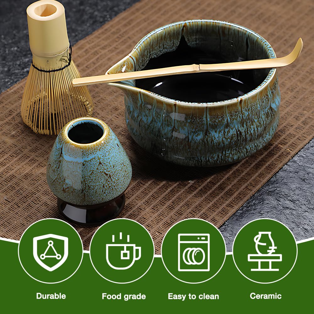 Set Per Matcha Ciotola Ceramica Matcha Set Tradizionale Giapponese Per Matcha - Frusta Bambù, Cucchiaio, Ciotola Ceramica E Supporto Accessori Tè Giapponese The Matcha Kit