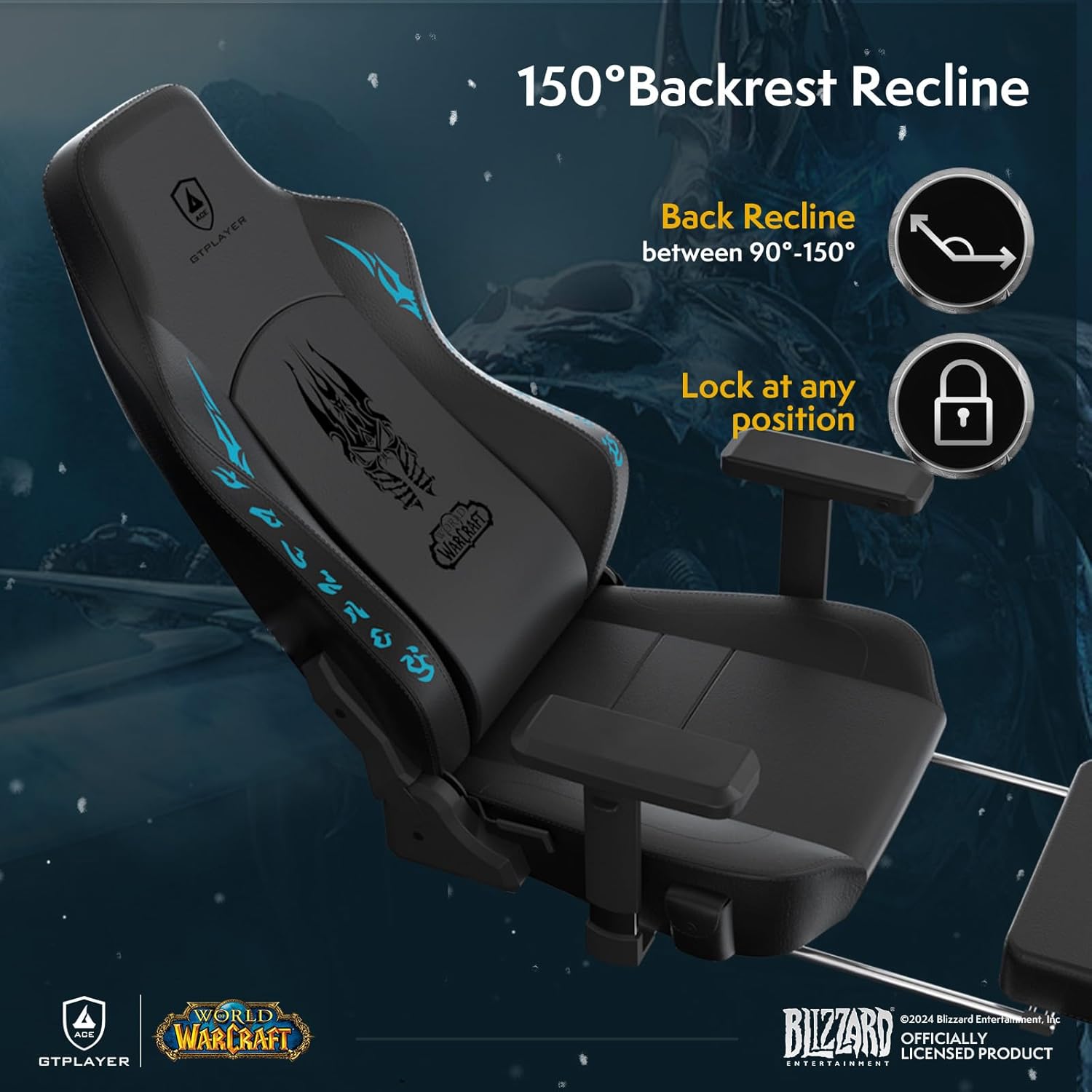 71nJPRPMB8L._AC_SL1500_ GTPLAYER World of Warcraft Edition Video Gaming Chair, Ergonomic Computer Chairs with Footrest and Adjustable Armrest, Height Adjustable Desk Chair with Speakers for Office & Gaming, Blue