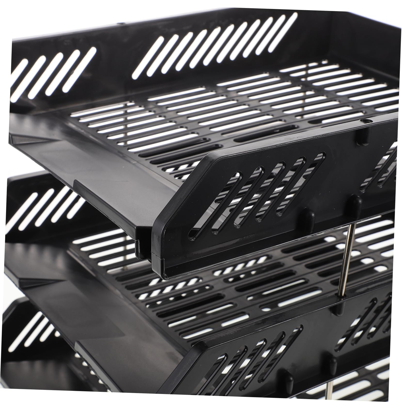 Organizador de Papel de 3 Bandejas PP Negro para Oficina | Diseño de 3 Niveles Estructura de Orificios Redondos, Montaje Sencillo y Soporte Robusto, Apto para Escuela