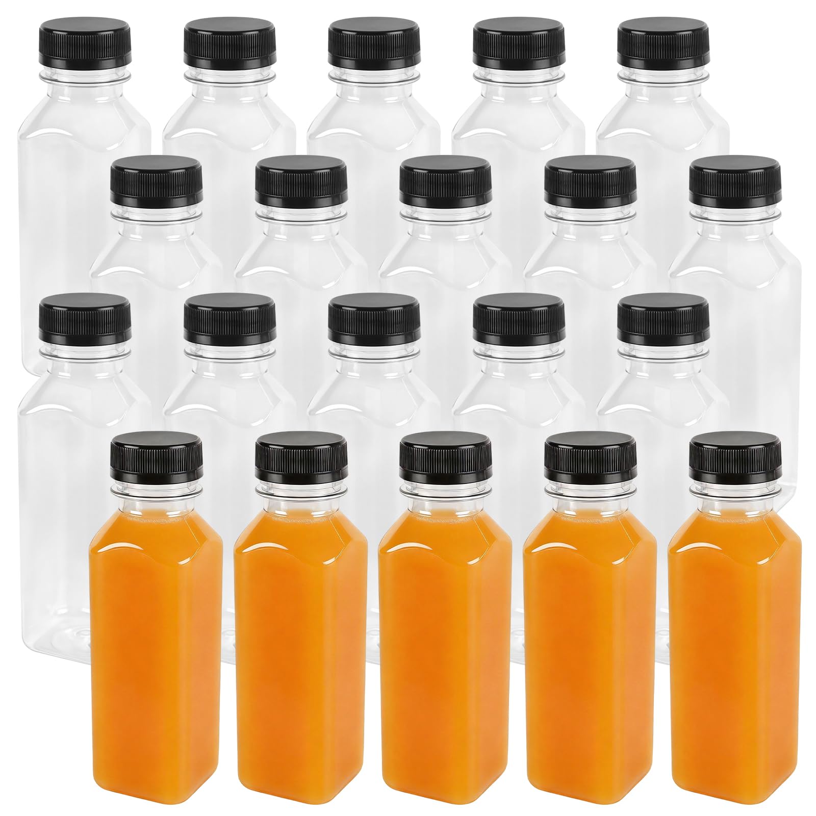 Cheungr Transparent With Black Cap 10Oz/300Ml Plastic Juice Bottles, 20 Pcs Clear Reusable Smoothie Bottles With Black Lids, Empty Pet Bottle For Juice, Drinks, Milk