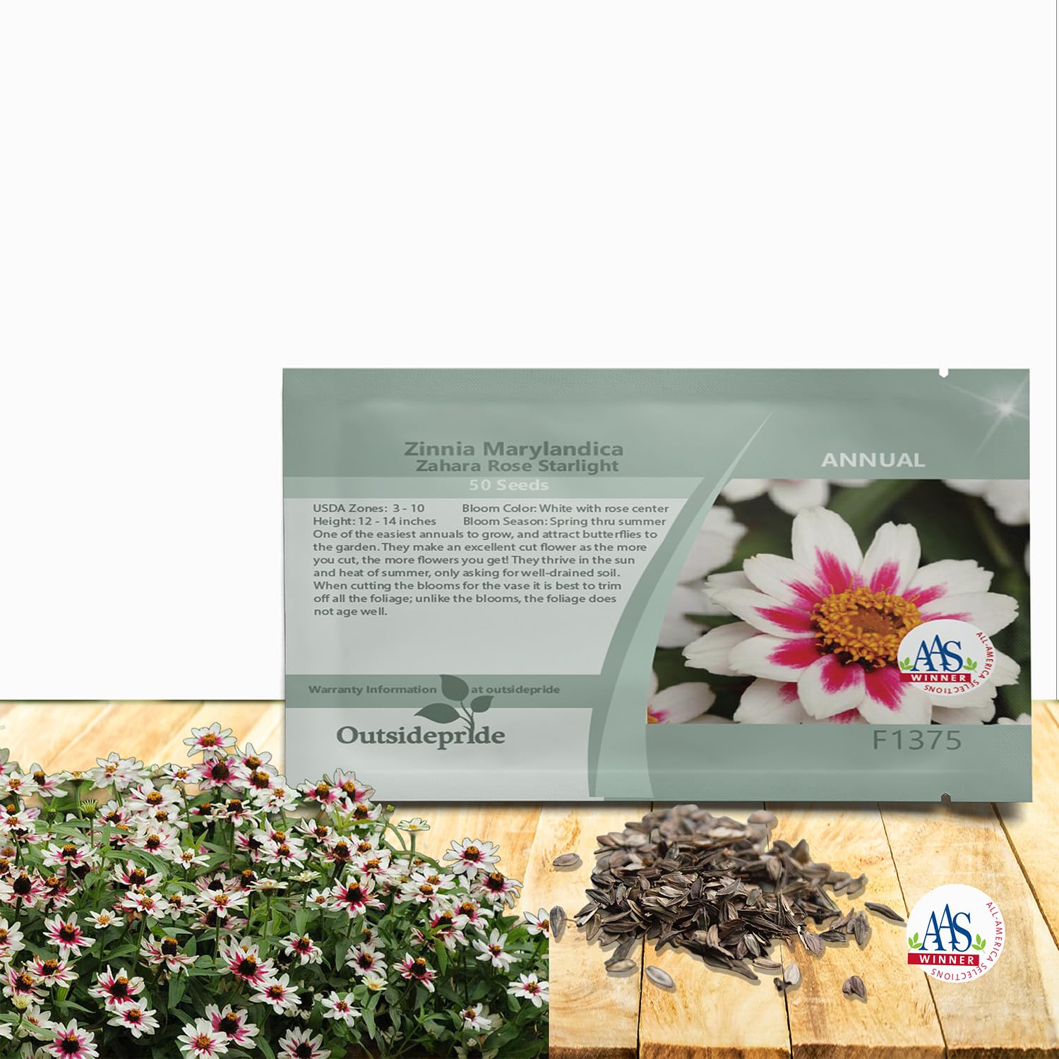 Outsidepride Zinnia Marylandica Zahara Rose Starlight Seeds – 50 Pcs. Annual Bicolor Blooms, Drought & Heat Tolerant Flower Seeds, Ideal for Garden Beds & Pollinator-Friendly Spaces (AAS Winner)