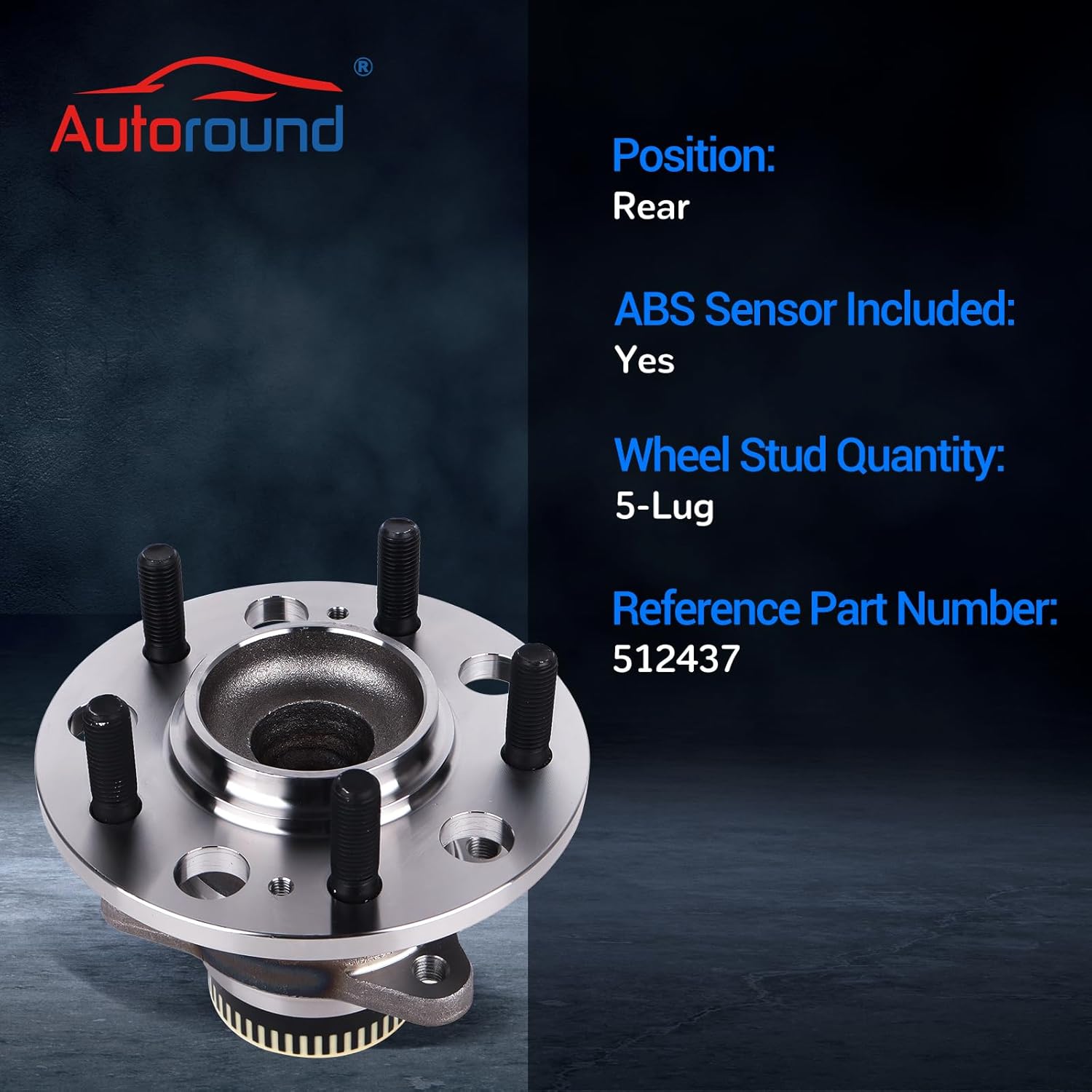 Autoround 512437 Rear Wheel Hub and Bearing Assembly Fit for Hyundai Sonata 10-14 / Tucson 10-15 / Azera 11-17, Kia Optima 11-15 / Cadenza 14-16 / Rondo 08-12 / Sportage 11-16, 5 Lugs w/ABS