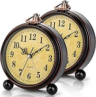 Vista 1 de 2 Pack Vintage Retro Analog Alarm Clocks, 5.2 Inch Silent Non Ticking Small Table Clock, Battery Operated Desk Clocks for Bedroom, Elegant Bedside