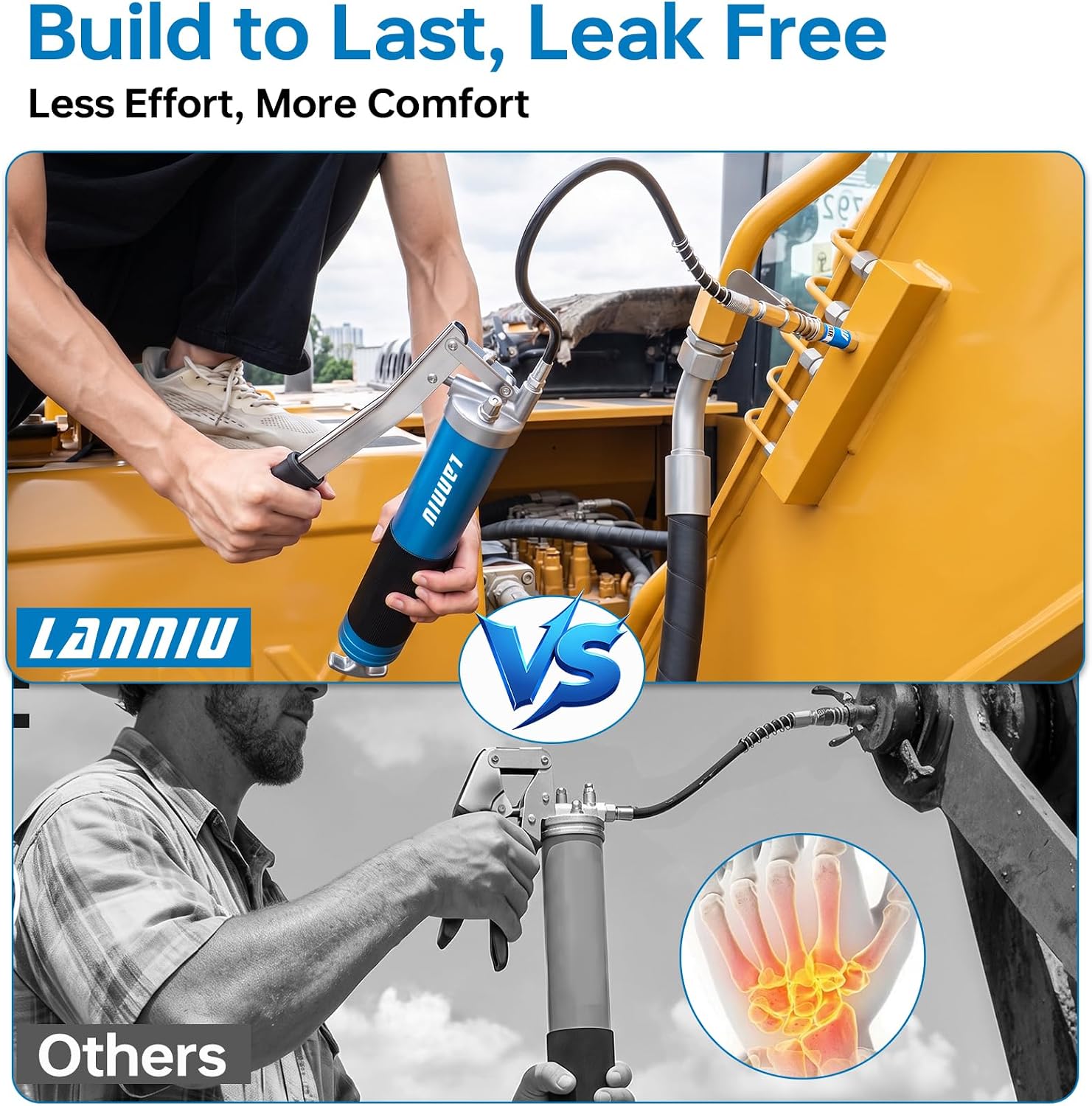 Lever Grease Gun Kit: 0.53" Coupler, 90° Adapter & 18" Flex Hose
