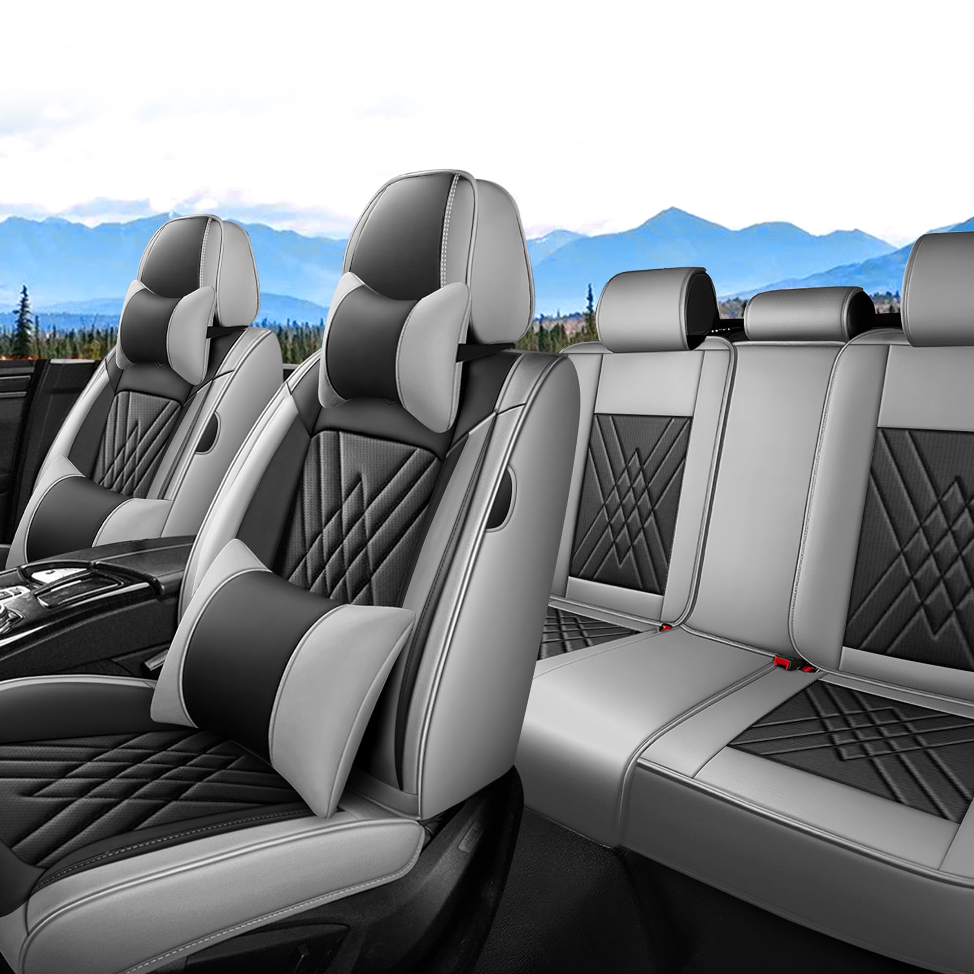 Seat Covers Full Set Custom Fit for Toyota Rav4 2019-2026,Luxury 5 Seats Full Coverage Waterproof Leather Seat Cover for Car, Non-Slip Car Seat Cushion(Black Gray)