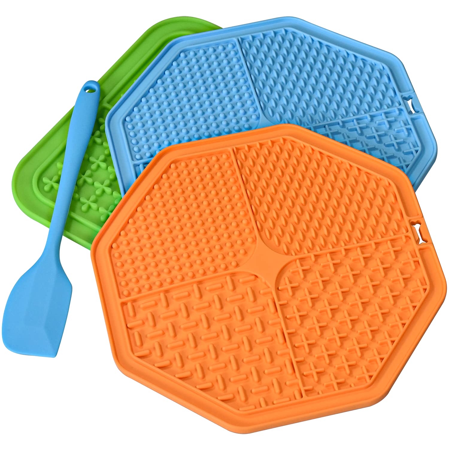 TopBine 3 Pcs silicone Pet Lick Pad Dog Lick Mats Slow Feeder Mat with Food Spatula Scraper Healthy Eating for Dog Food, Cat Treats, Pet Bathing, Training and Grooming