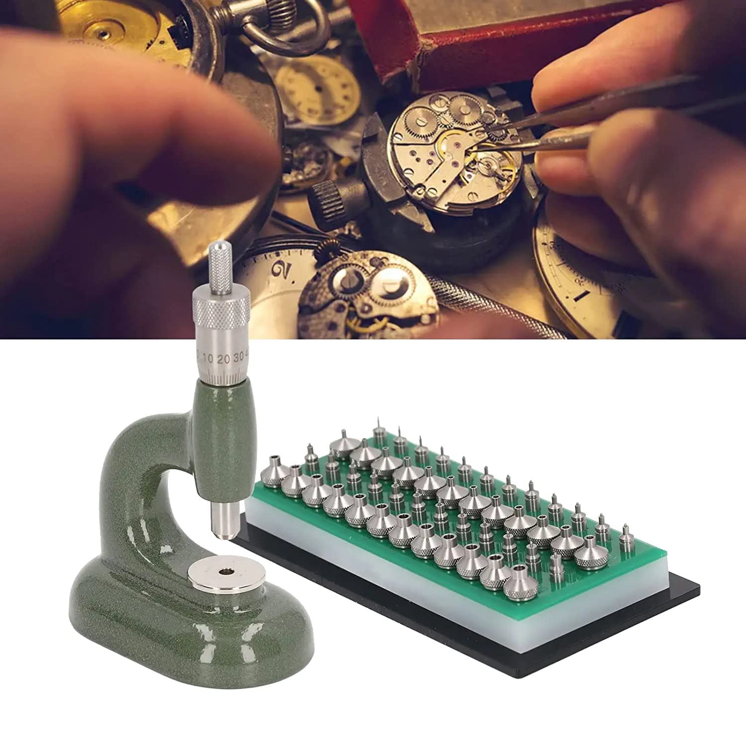 Herramienta de ReparacióN de Relojes, Conjunto de Prensa de Reloj, Carcasa Trasera Reloj, Herramienta de JoyeríA de, AleacióN de Aluminio Verde con 48 Uds. De Troqueles