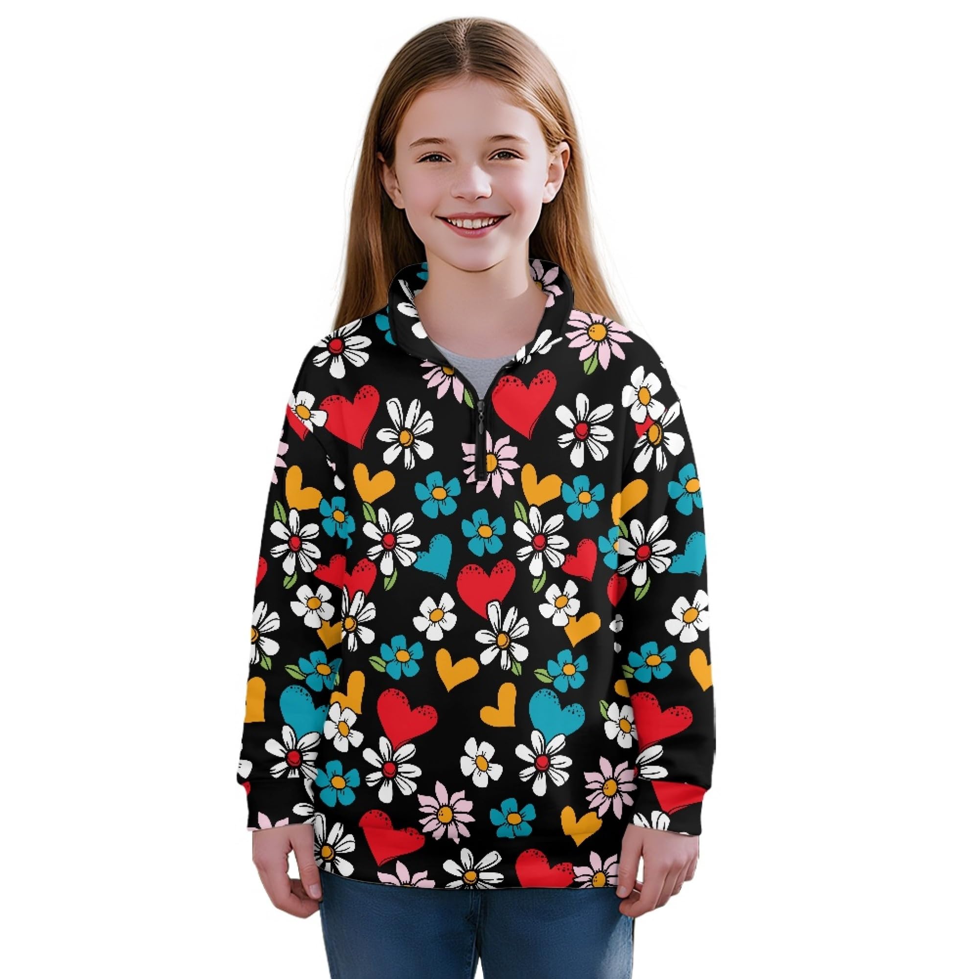 AmzPrint Half Zip Pullover Coat Girls Long Sleeve Pullover Spring Jogger Running Oversized Hoodies For Toddler Girls