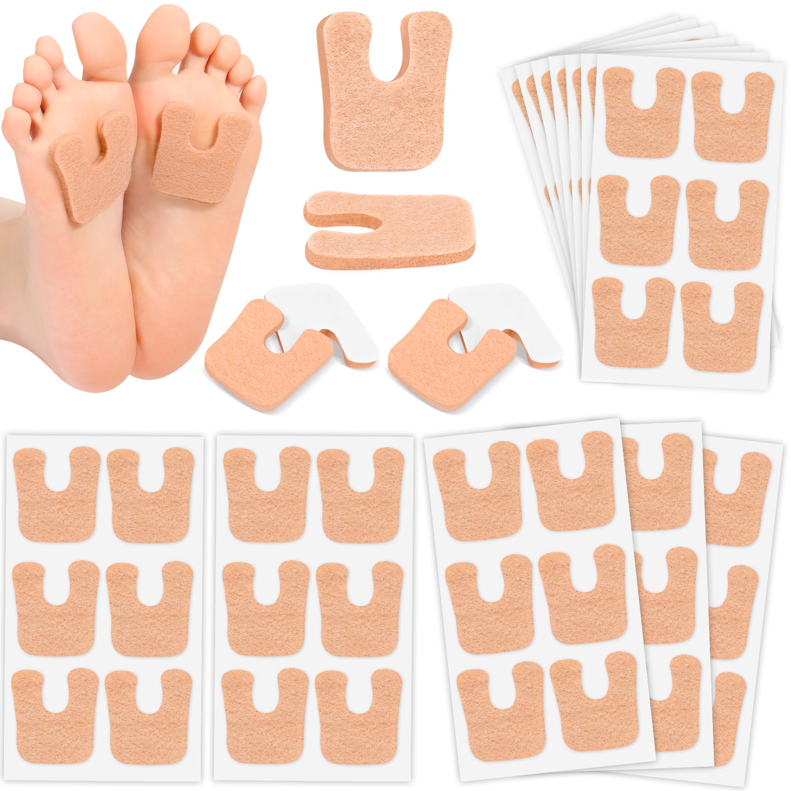 Jollidecor Callus Cushions U Shaped Felt Callus Pads Self Adhesive Foot Pads, 72Pcs Keep Calluses from Rubbing on Shoes Adhesive Pads for Men and Women, Brown