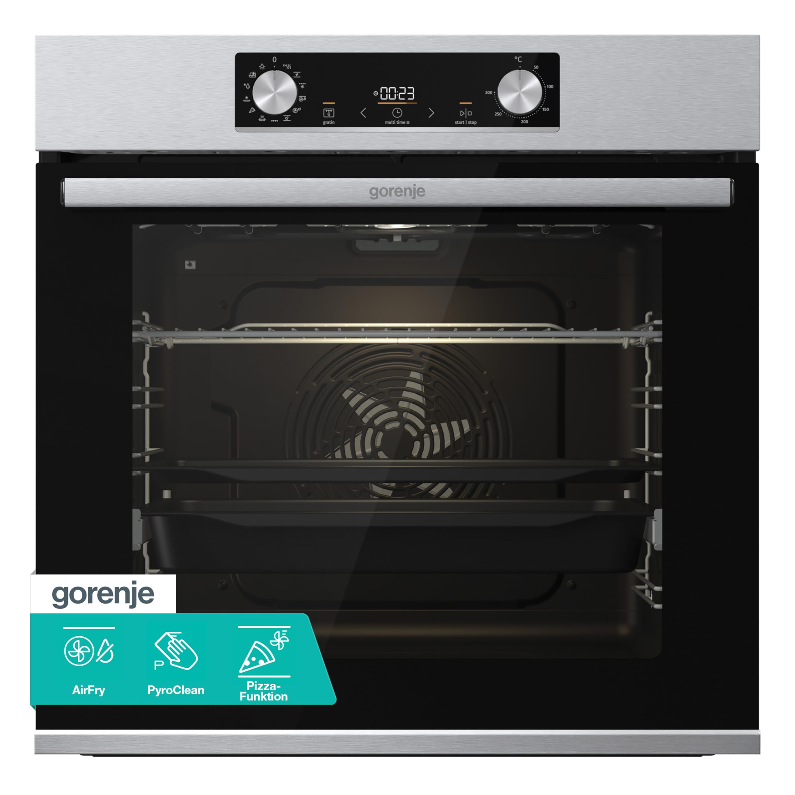 Gorenje OptiBake BPS 6737 E14X Einbau-Backofen / 77L / Pyrolyse / GentleClose & Open / ExtraSteam / Air Fry / Pizzamode 300°C / PerfectGrill / Teleskopauszüge / Inox