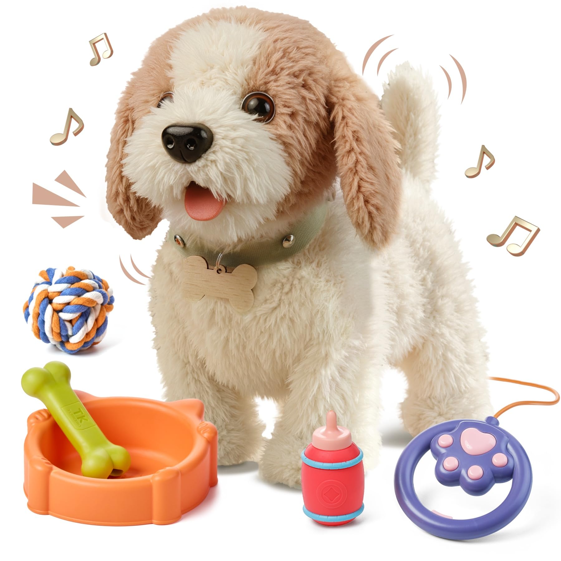 OR OR TU Walking Dog Toys for Kids, Walk and Bark on a Lead, Realistic Interactive Toy Dog Plush Electronic Pets Puppy for Kids 3 4 5 6 7+ Years Old Girls Boys Gift