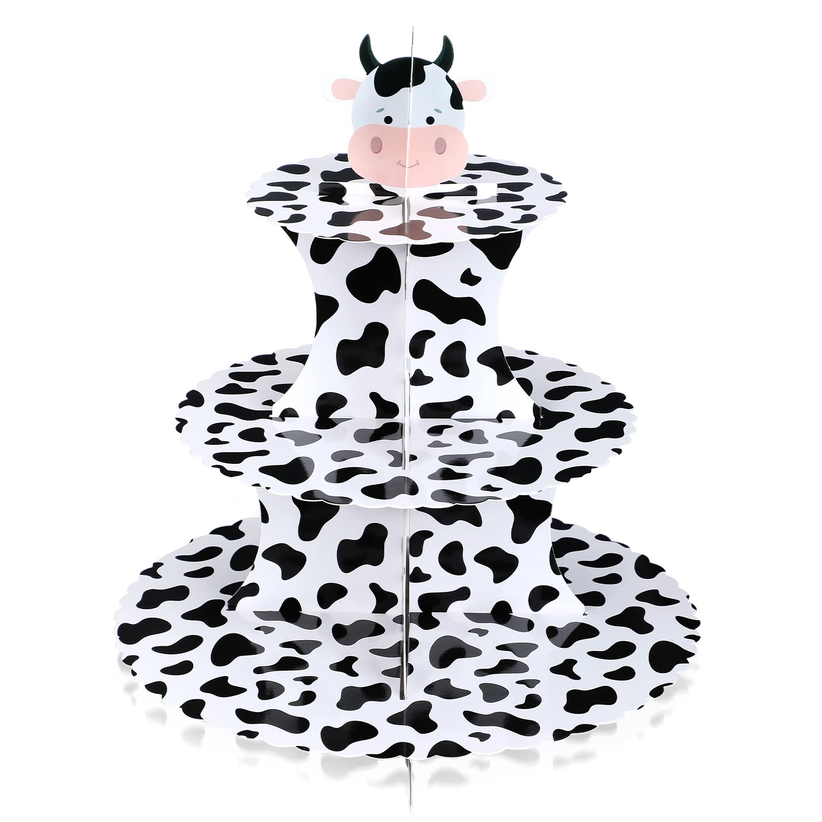 Cow Print Cupcake Stand 3 Tier Farm Animal Cardboard Cupcake Holder Cow Themed Party Decorations for Baby Shower Birthday Party Supplies (1 Set)
