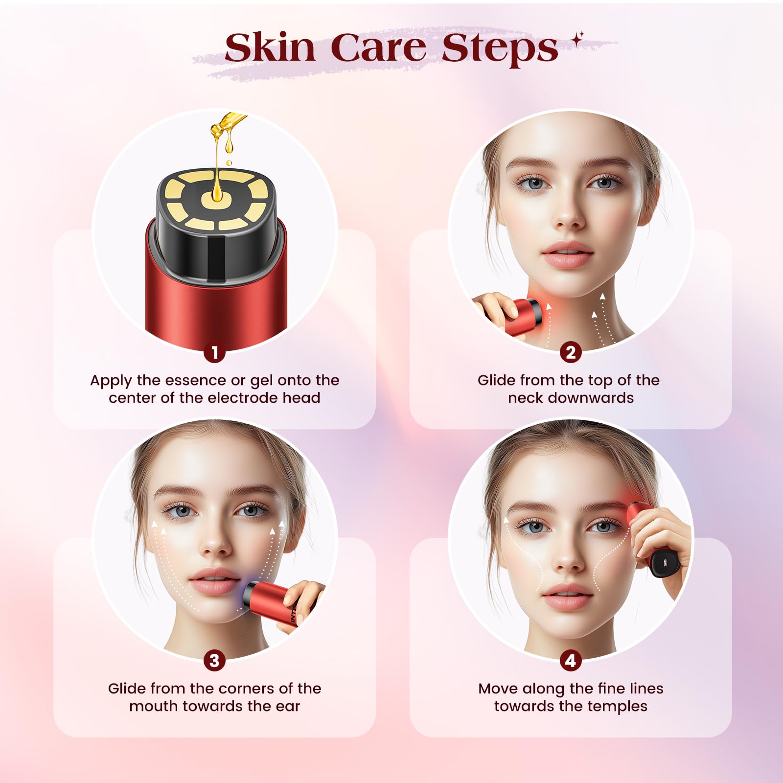 INTEO Microcurrent Facial Device, 3 Modes Red Light Therapy for Face and Neck, Skin Care Facial Massager Perfect Gifts for Women Men(): Red