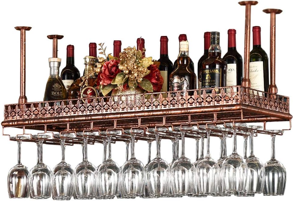 Ceiling Mounted Wine Rack with Adjustable Bottle and Glass Holder Vintage Metal Iron Shelf for Home Decor and Cafe Display