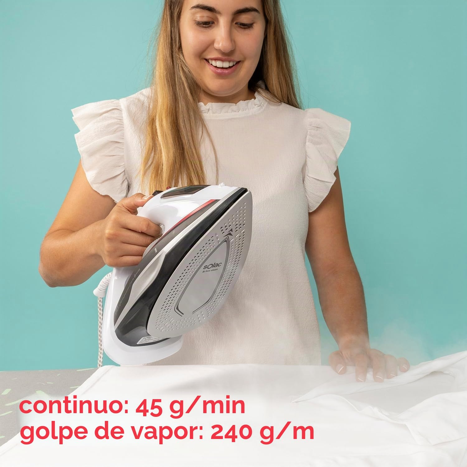 Solac – Plancha Vapor Optima Extreme 3.2 | 3200W | Golpe vapor 240g/min | Suela Bi-Flow Steam | Antical | Antigoteo | Rápido calentamiento | Autolimpieza | Blanco