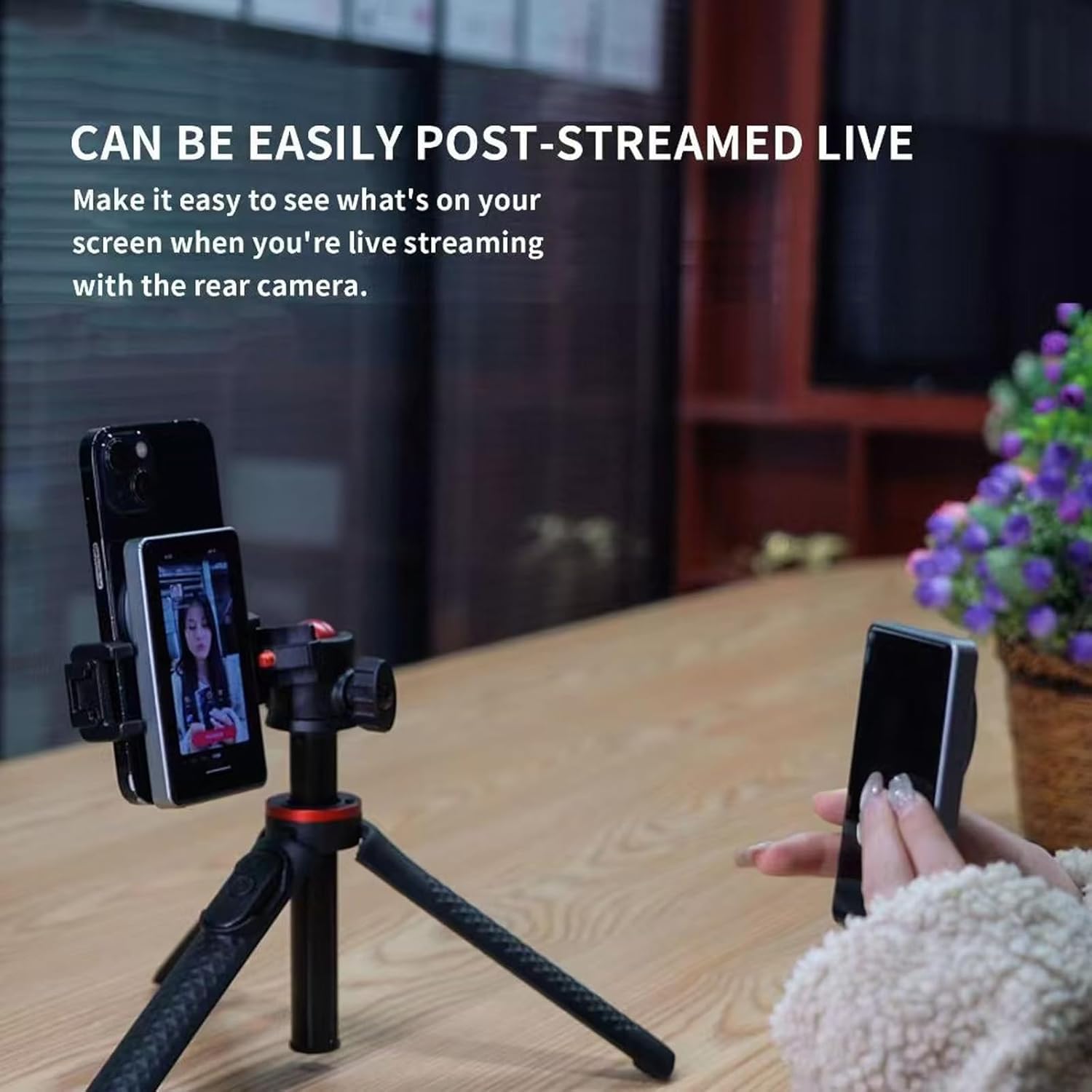 Vlog Selfie Monitor Schermo con Magnetico Telefono Cellulare Wireless Screen Casting Utilizzando Back Camera Monitor, Bassa Latenza, Facile Connessione, Selfie Vlog Live Stream per TikTok, YouTube,