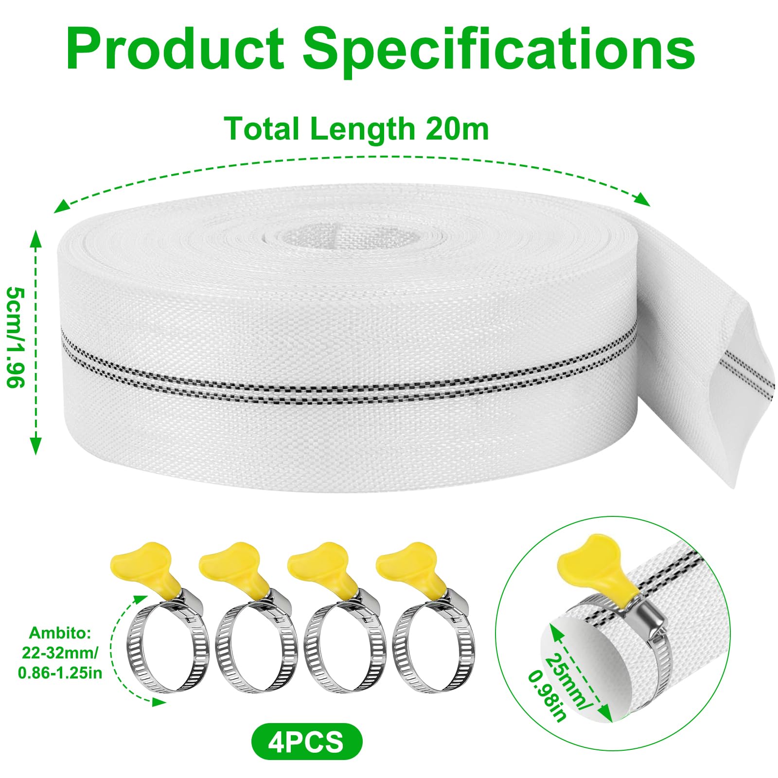 25mm x 20m Water Pump Hose, Lay Flat Hose with 4 Clamps, Heavy Duty PVC Pond Hose, Layflat Discharge Hose for Pool Industrial Agricultural Use — view 2