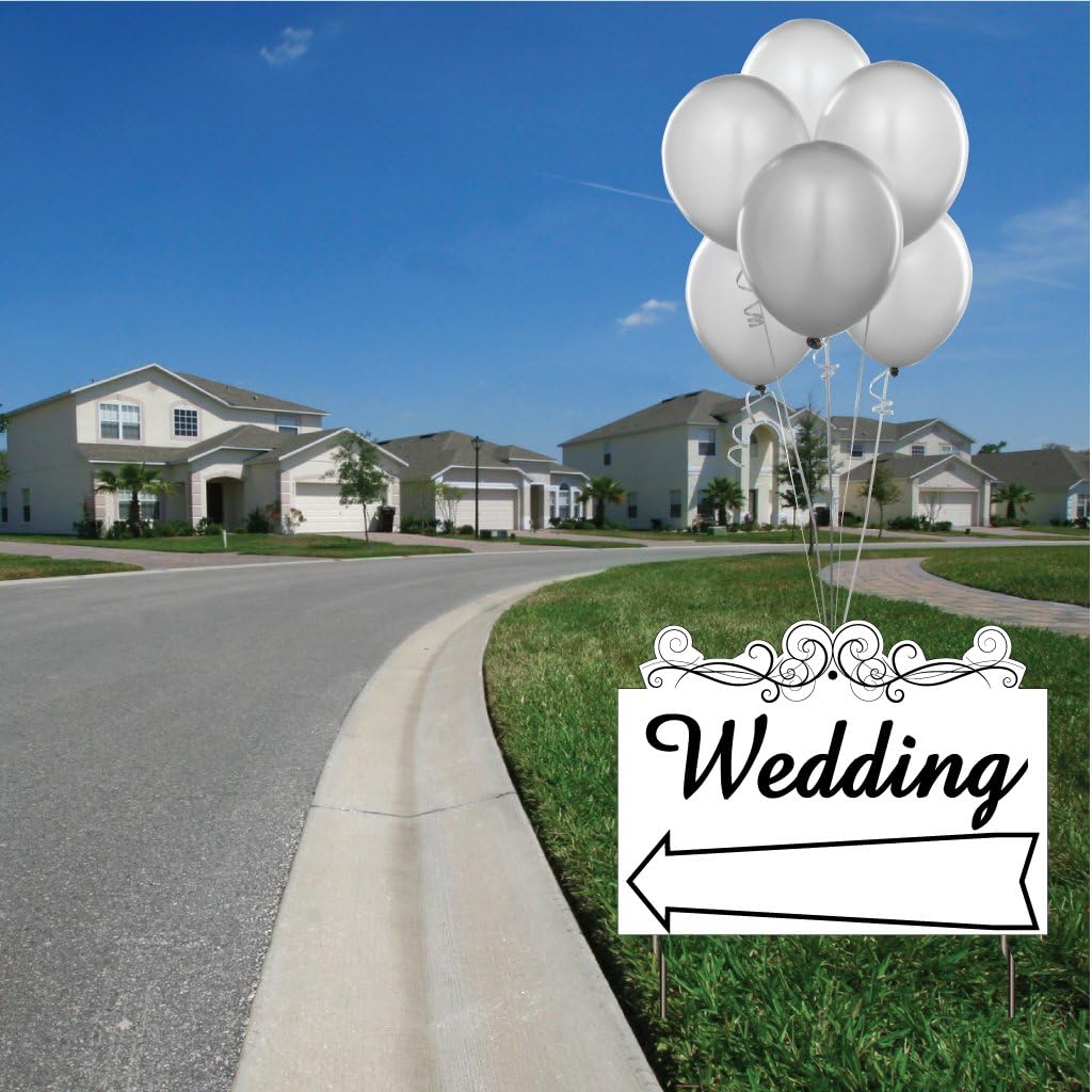 VictoryStore Yard Sign Outdoor Lawn Decorations: 18 inches x 24 inches Corrugated Plastic Sign - 2 Sided Wedding Arrow Design with Stakes