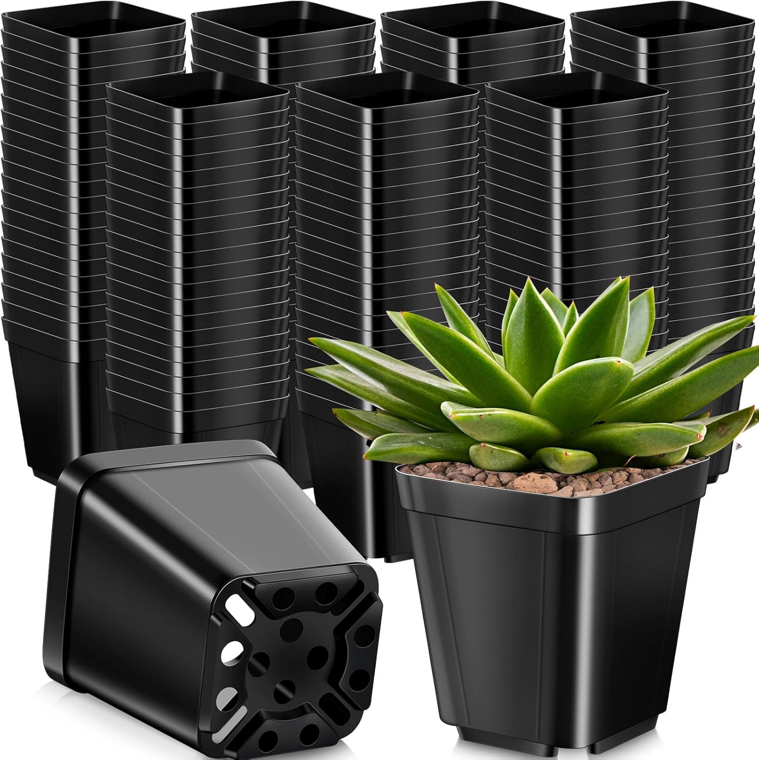 Yinder 500 Pcs 2.7 Inch Black Square Plastic Nursery Pots, Modern Plant Starter Pots, Drainage Hole, Ideal for Indoor Outdoor Flowers, Succulents, Herbs