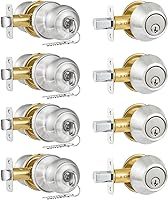 Plustool 4 Pack Satin Nickel Door Knob Deadbolt Combo - Keyed Alike Exterior Entry Locks, Round Ball Design for Front Doors