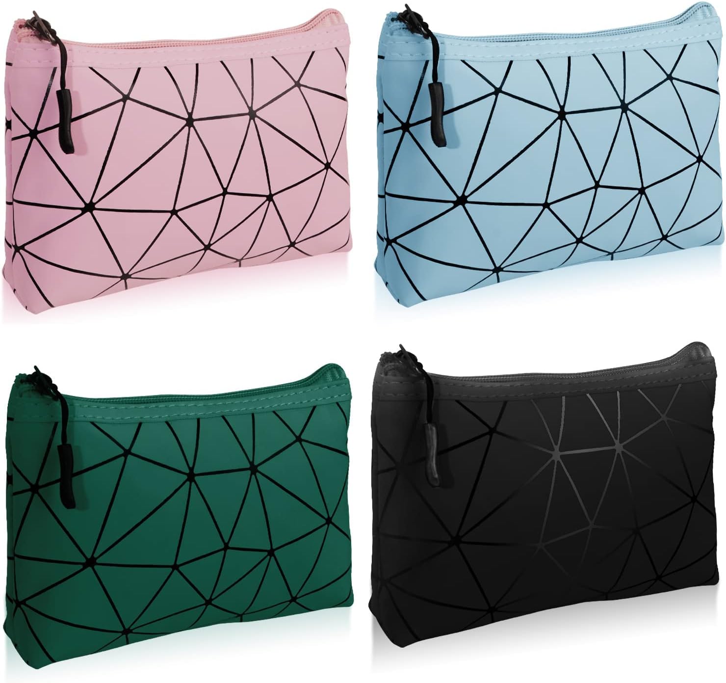– Small Makeup Bag, 4 Pack Travel PU Cosmetic Bag Waterproof Makeup Pouch with Zipper Storage Cosmetic Pouch for Women (Green+Blue+Pink+Black)