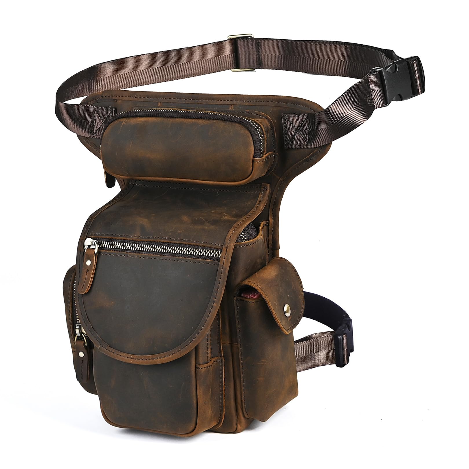 Herren Canvas + Leder Motorrad Reiten Tasche Beinbeutel Beintasche Außenbeintasche Hüfttasche Drop Leg Tasche FB211-8