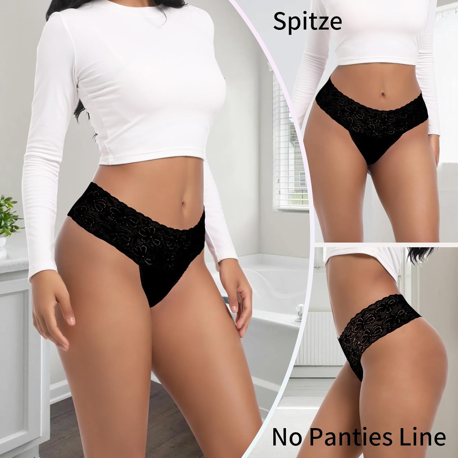 High Waist Cotton Lace Thongs Underwear For Women Plus Size Full Coverage Tummy Control Panties High Rise Multipack - Image 8