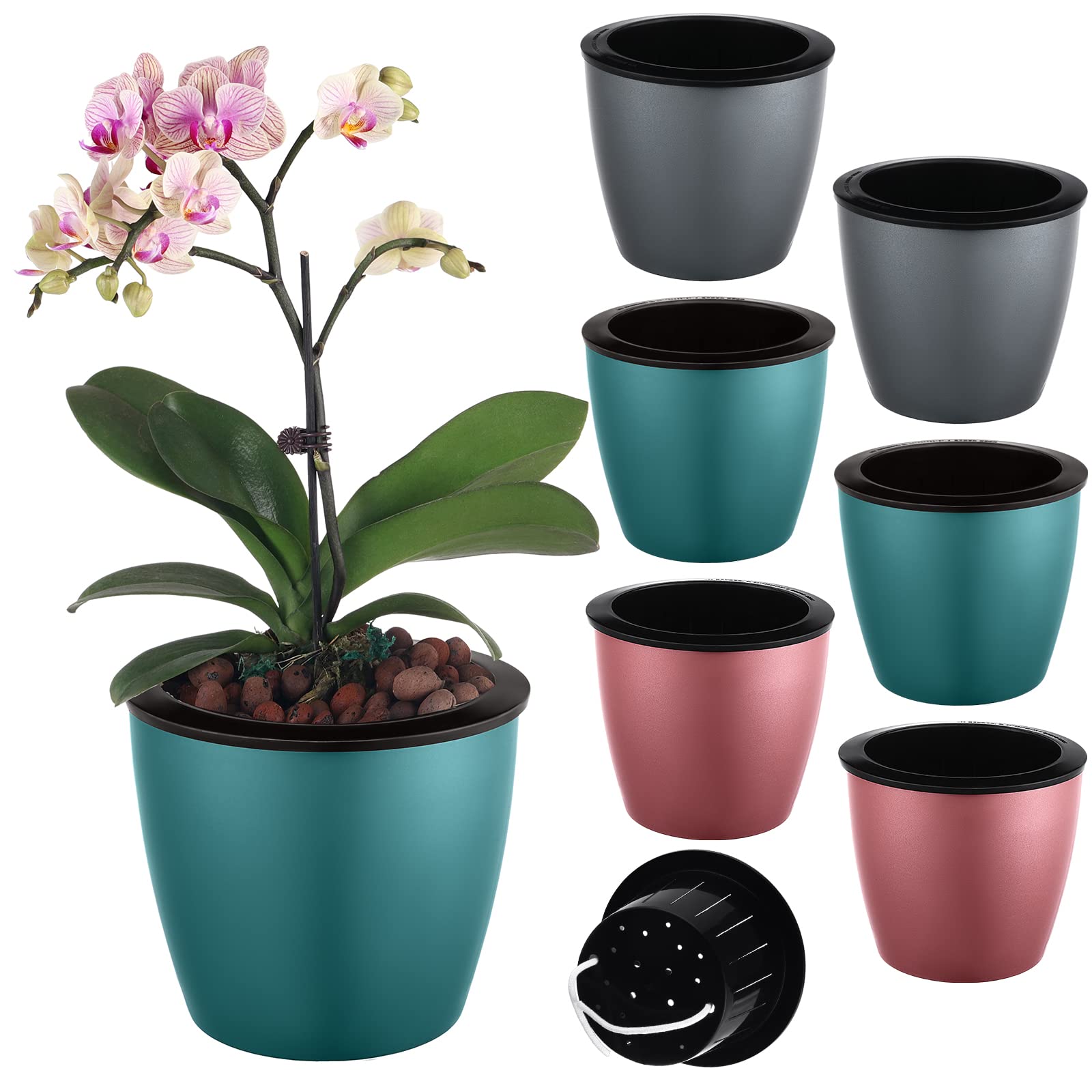 6 Pack Self Watering Pots for Indoor Plants, 6.7" Large African Violet Pot for Outdoor Plants,Self-Watering Planters for 's Ivy,Spider Plant,Orchid.Fits for Office and Home DéCor.（3 Colors）