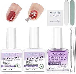 SAVILAND 3-In-1 Gel Nail Polish Remover Kit: SSProRemoval X Soak-off Gel Polish Remover for Quick Removal with Liquid Latex for Nails Cuticle Oil for Nails Contain Castor Oil VE for Damage Nails