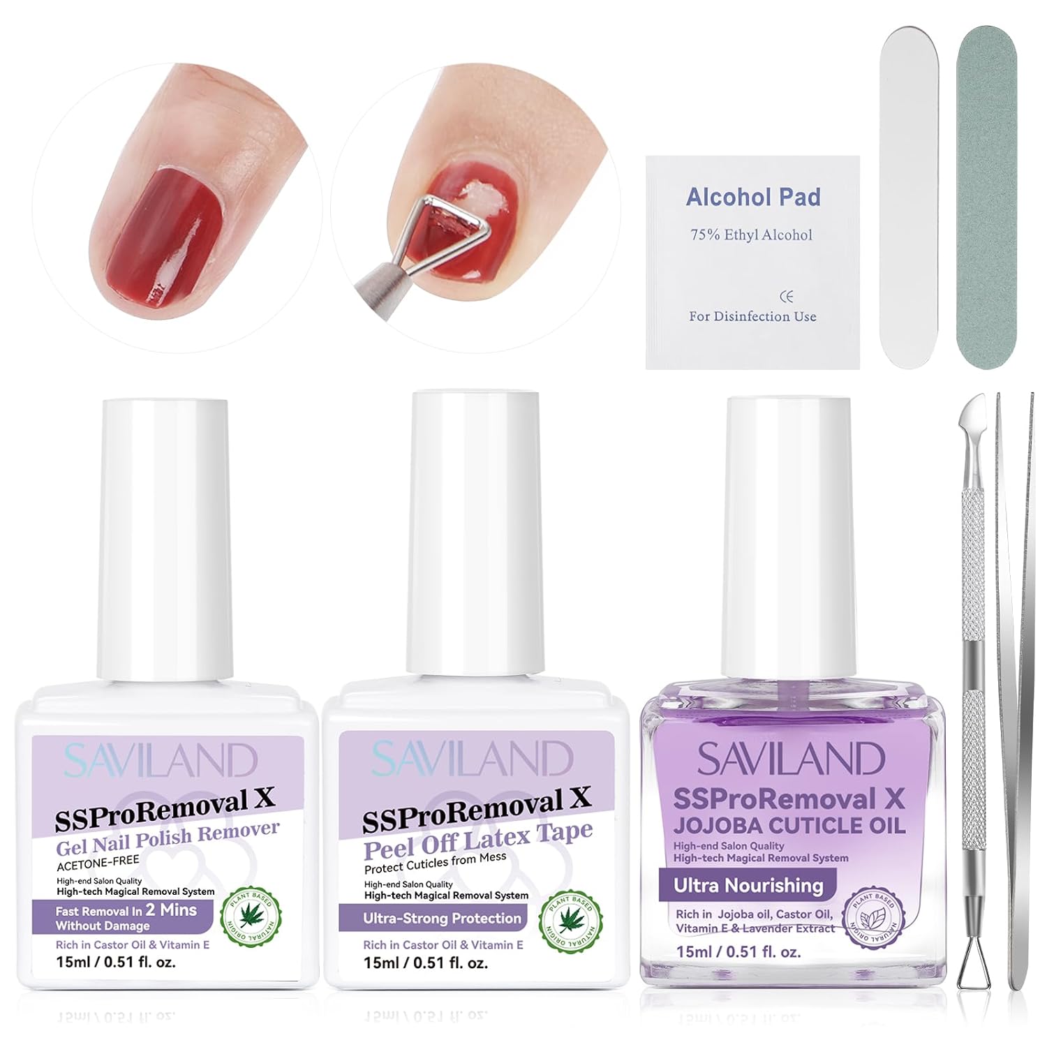 SAVILAND 2 Mins Gel Nail Polish Remover: SSProRemoval X Fast Removal Gel Remover for Nails with Castor Oil Vitamin E Gel Polish Remover for Acrylic Dip Nails Gel Nail Remover Home Salon Use 15 ML