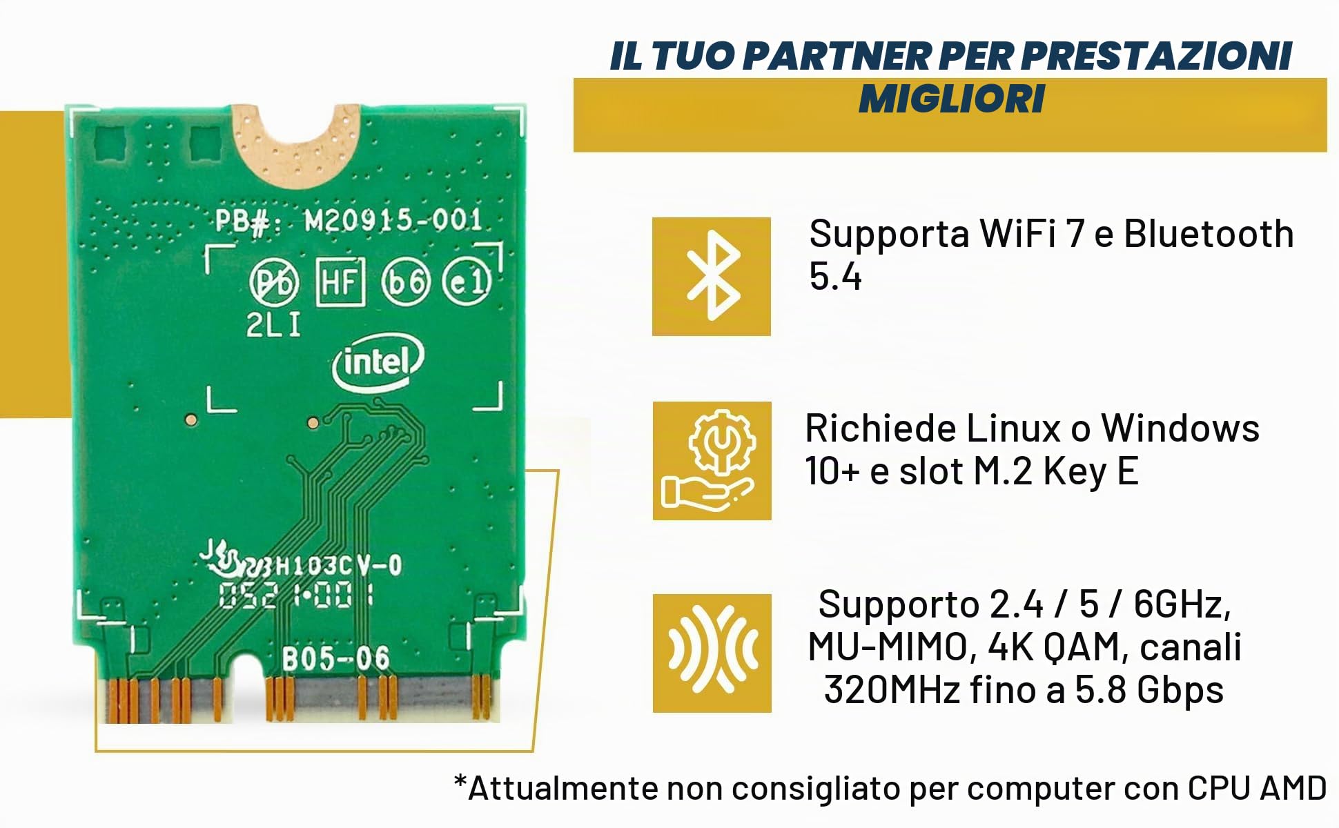 BE200 WiFi 7 Card | M.2 PCIe WiFi Card | Tri-Band 2.4/5/6 GHz | Up to 5.8 Gbps | Gaming WiFi Card for PC | Supports Bluetooth 5.4 & Intel PCs with Windows 10/11 | BE200NGW