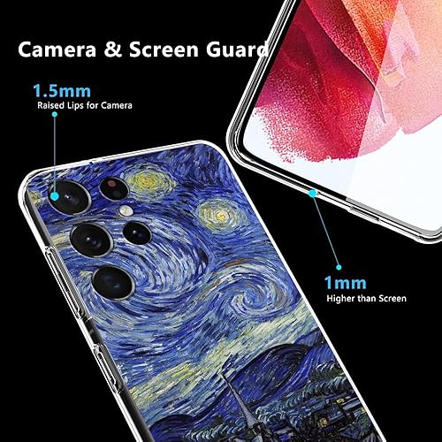 Miniatura 3 de Funda compatible con Samsung Galaxy S23 Ultra, diseño de noche estrellada de Van Gogh, funda de protección de cuerpo entero de TPU suave, regalo