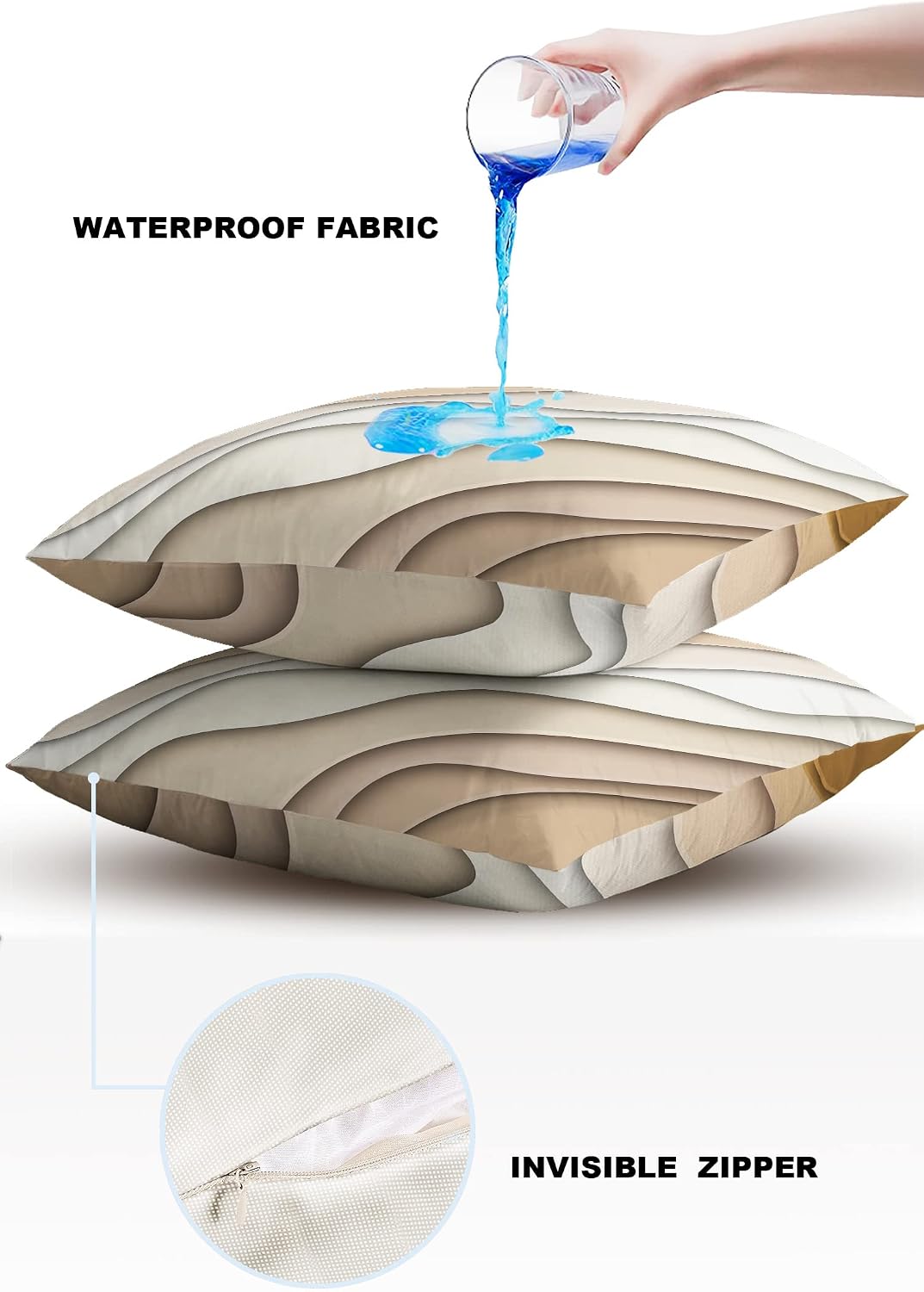 Outdoor Waterproof Pillow Covers for Patio Furniture Brown Modern Geometric Decorative Throw Pillow Cover Abstract Beach Wave Pillowcases Set of 2 Cushion Case for Sofa Couch 26 x 26 Inches