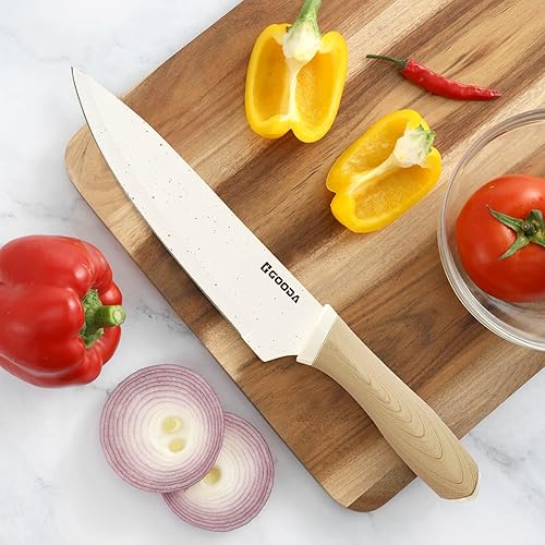 Miniatura 6 de GOODA Juego de 12 cuchillos con cubiertas, juego de cuchillos de cocina con revestimiento de cerámica antiadherente, hoja de acero inoxidable con