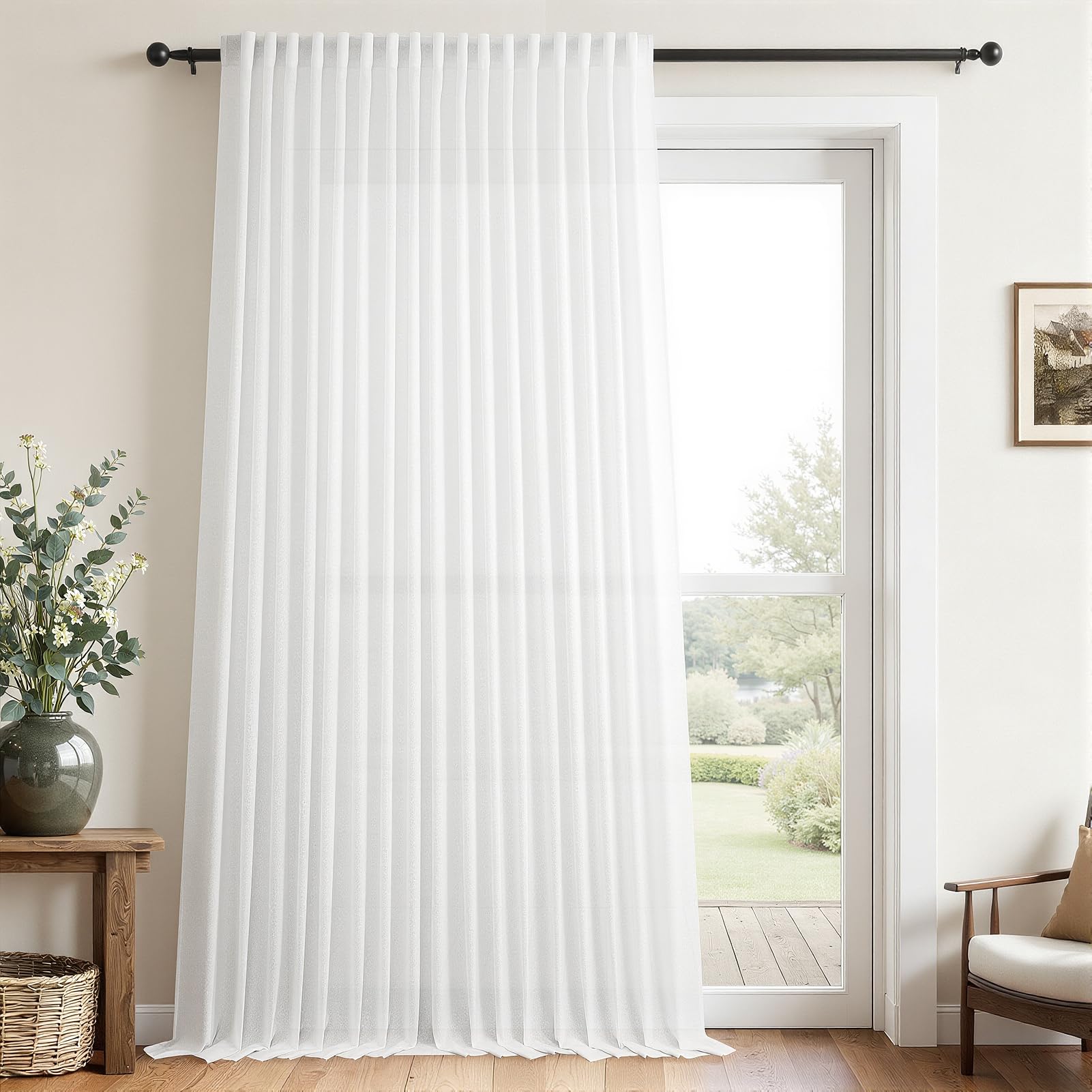 CUTEWIND Gardinen Leinenoptik Vorhang mit Kräuselband Halbtransparent Vorhänge Wohnzimmer Schlafzimmer Kinderzimmer Modern