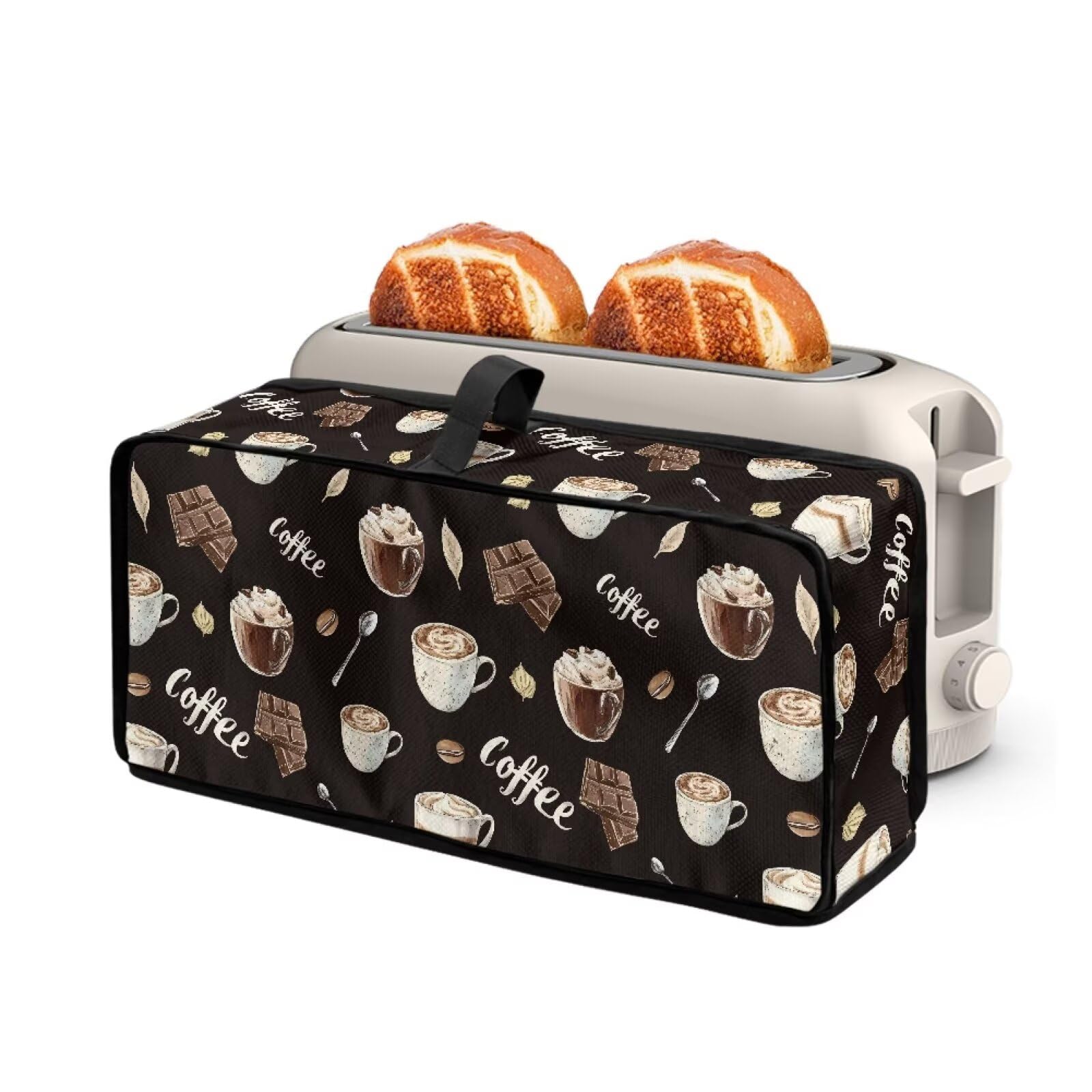 Chocolote Black Coffee Print Long Slot 2 Slice Toaster Dust Cover Slim Bread Toaster Oven Dustproof Cover Kitchen Bakeware Protector Dustproof Fingerprint Protection