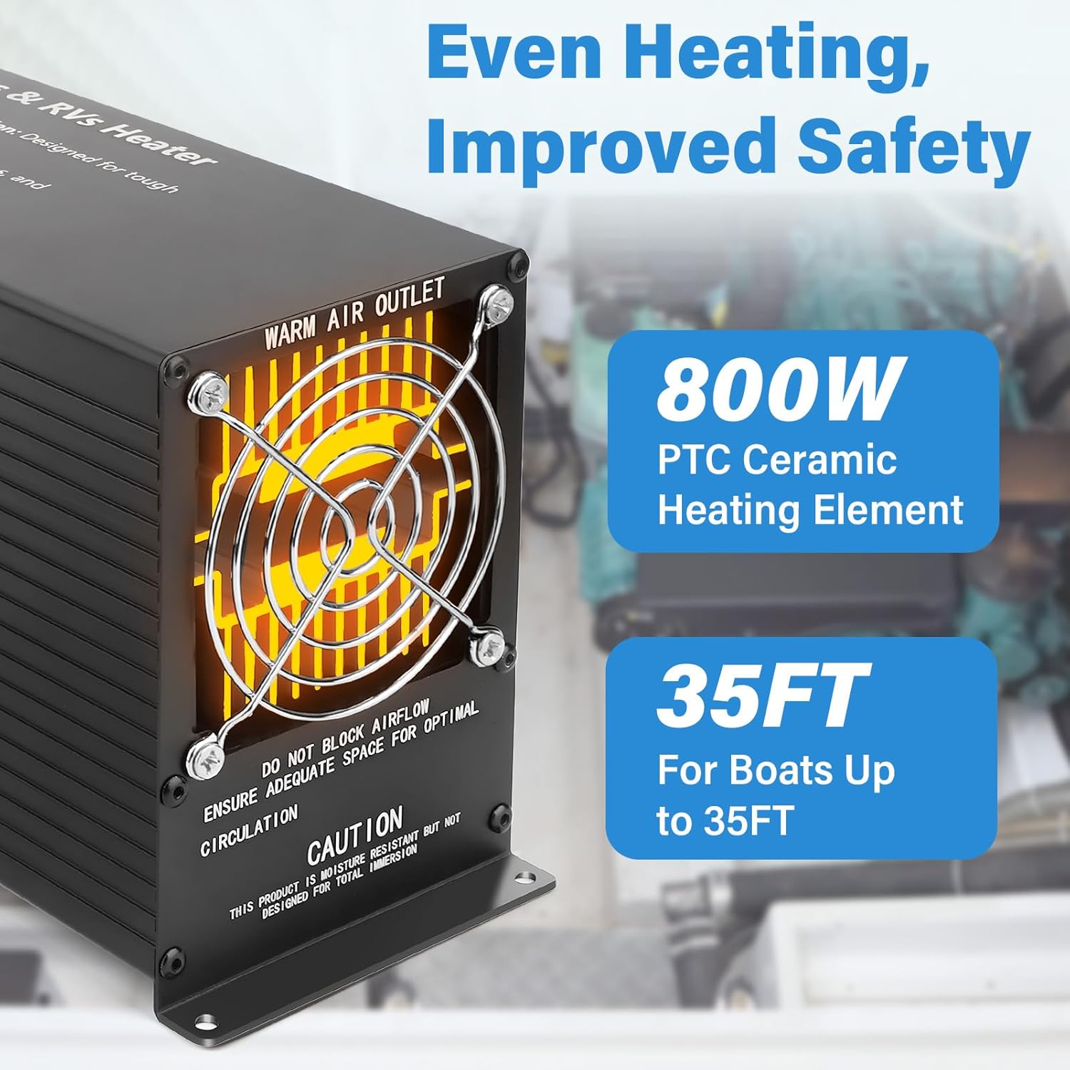 Boat Engine Compartment Heater 800W with Safe Self-Regulated PTC Element and Waterproof Fan for Boats Up To 35', Multi-Use Bilge Heater Provide Freeze Protection in Harsh Winter Conditions